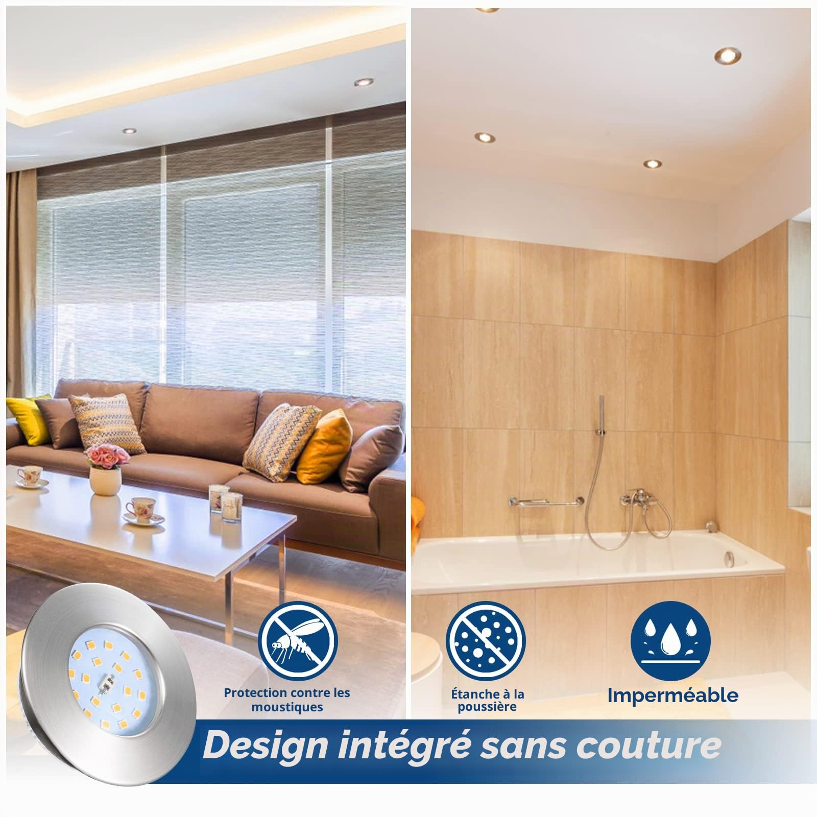 Allesgute Lot de 6 Spots Encastrables Étanches pour Salle de Bain - Éclairage Encastré Circulaire IP44, 230V 5W, Design Ultra-mince 30mm, Finition Nickel, Lumière Blanc Naturel 500lm, Ø68mm