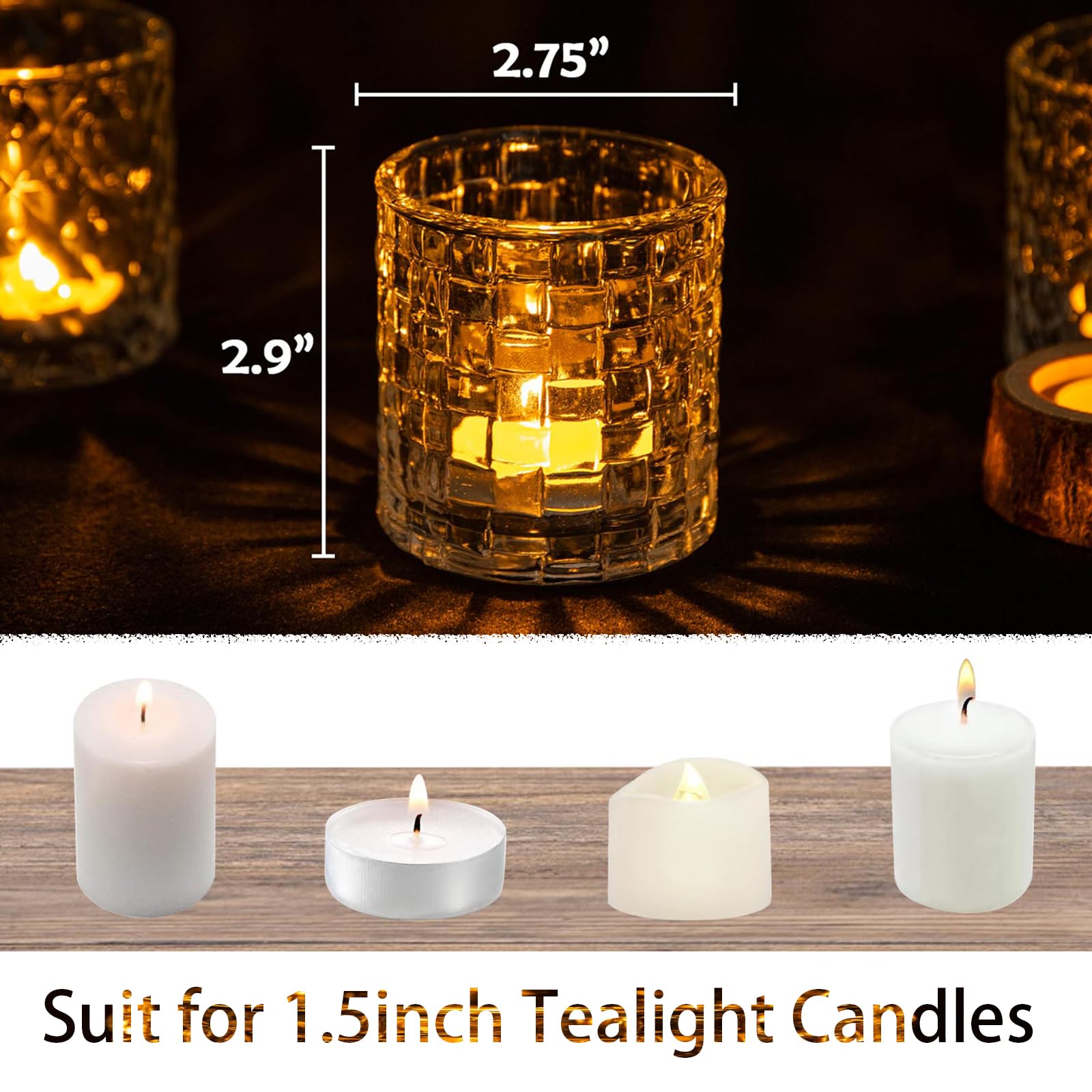 24 Pack Votive Candle Holders Set, Vintage Glass Votives Holder Bulk