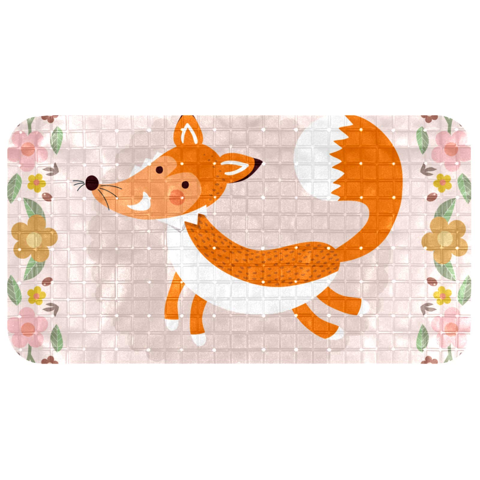 Alfombrilla de ducha antideslizante Bennigiry de 14,7 x 26,9 cm con diseño de zorro y flores
