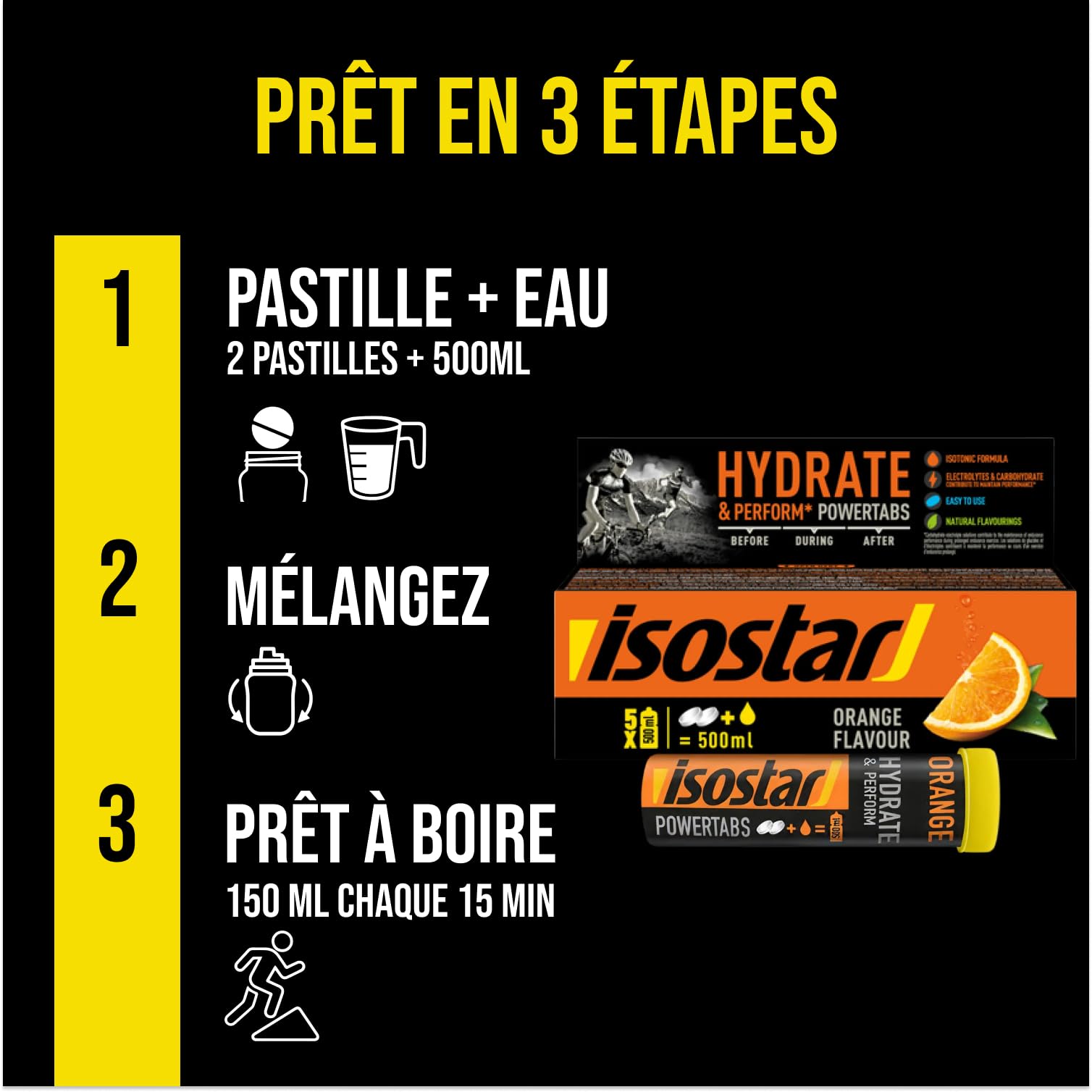 ISOSTAD Powertabs Gusto Arancia, Bevanda Isotonica in Compresse Effervescenti con Elettroliti e Carboidrati per Idratazione e Resistenza, 10 Tabs x 12 g