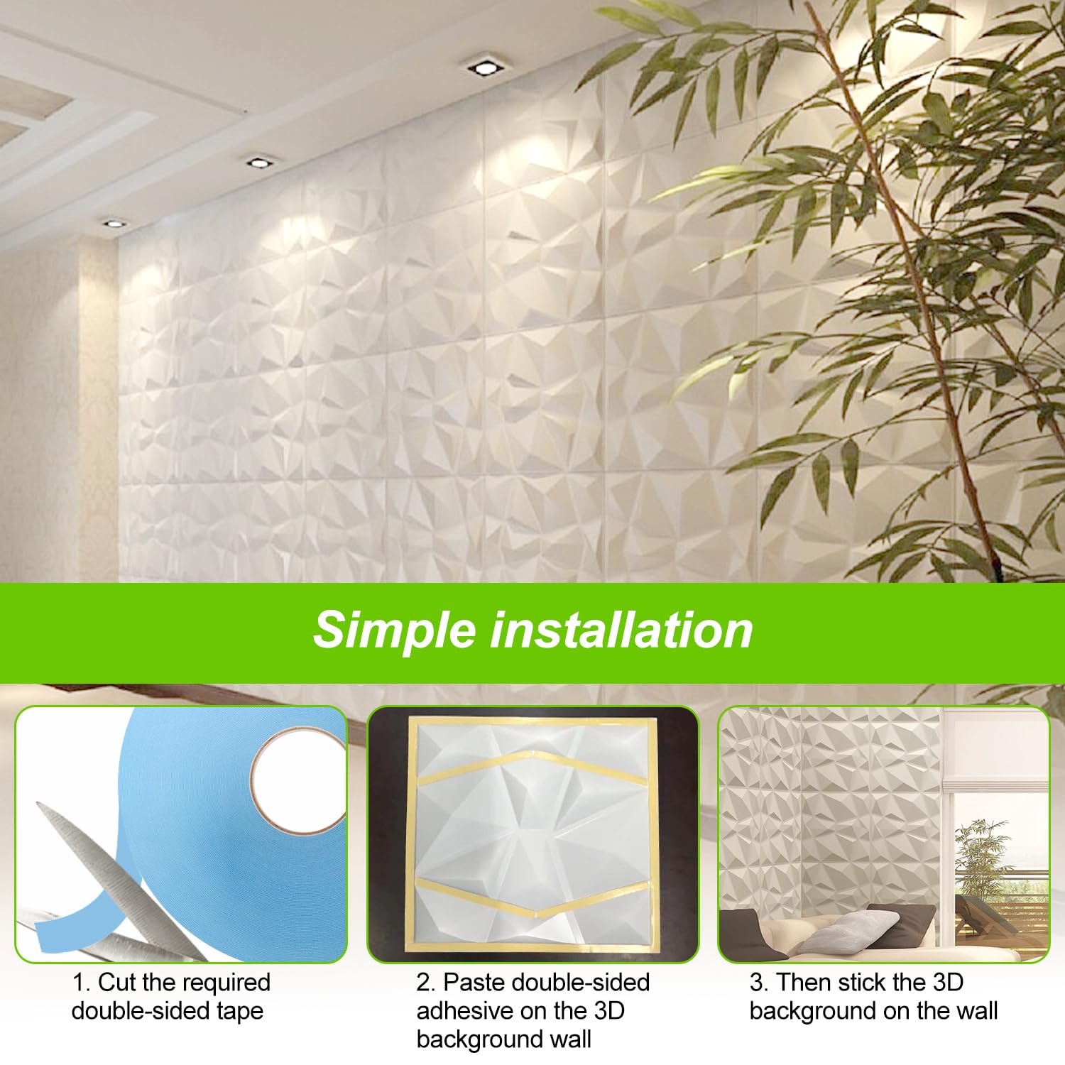 AMARA Deco Decoratieve wandpanelen, pvc, 3D 30 x 30 cm, met dubbelzijdig plakband, pvc-wandbekleding en gaming-decoratie, hittebestendig en gemakkelijk te reinigen