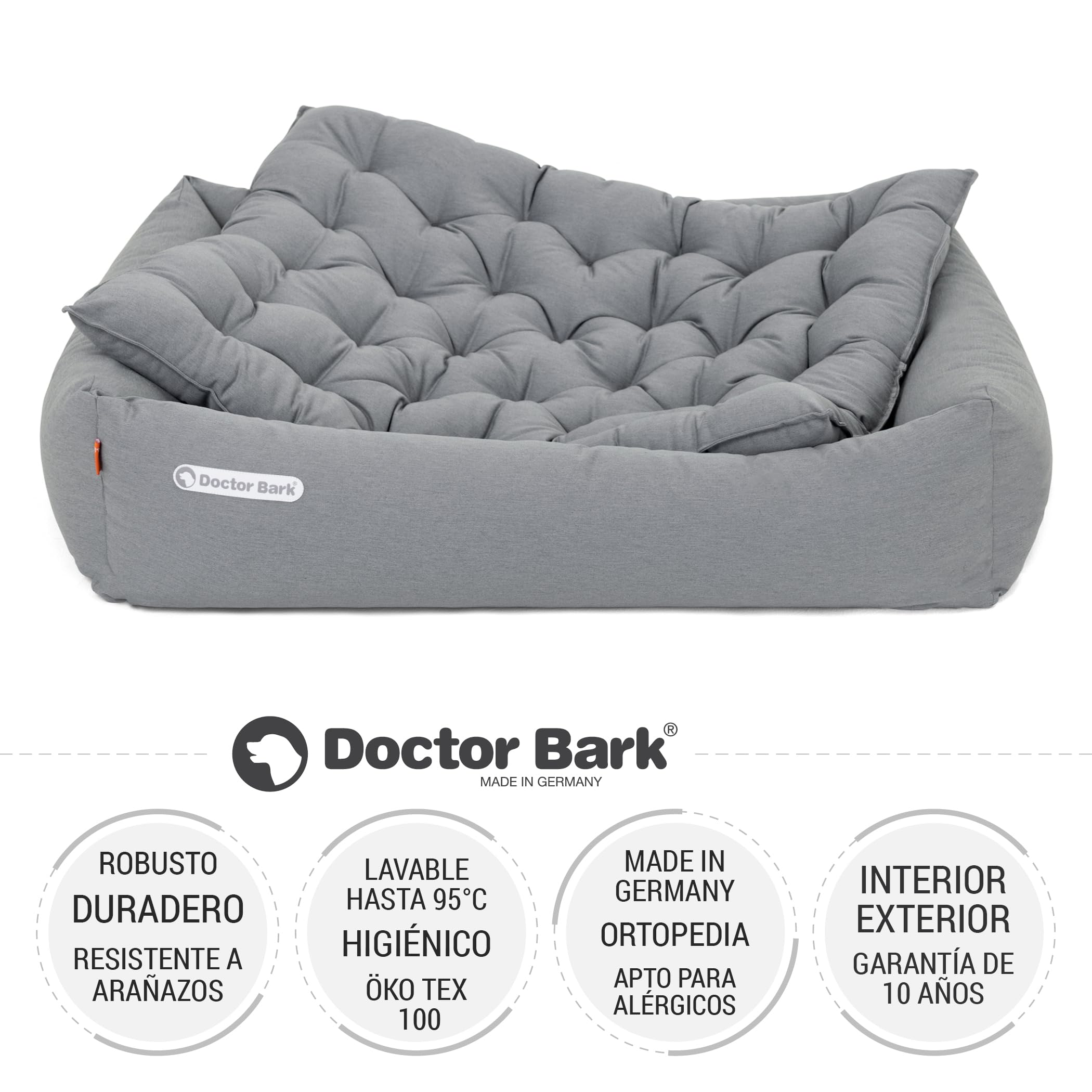 Doctor Bark Cama ortopédica para perros, lavable hasta 95 °C, sin olor e higiénica, acogedora decoración para perros grandes (90 x 80 cm, gris claro)