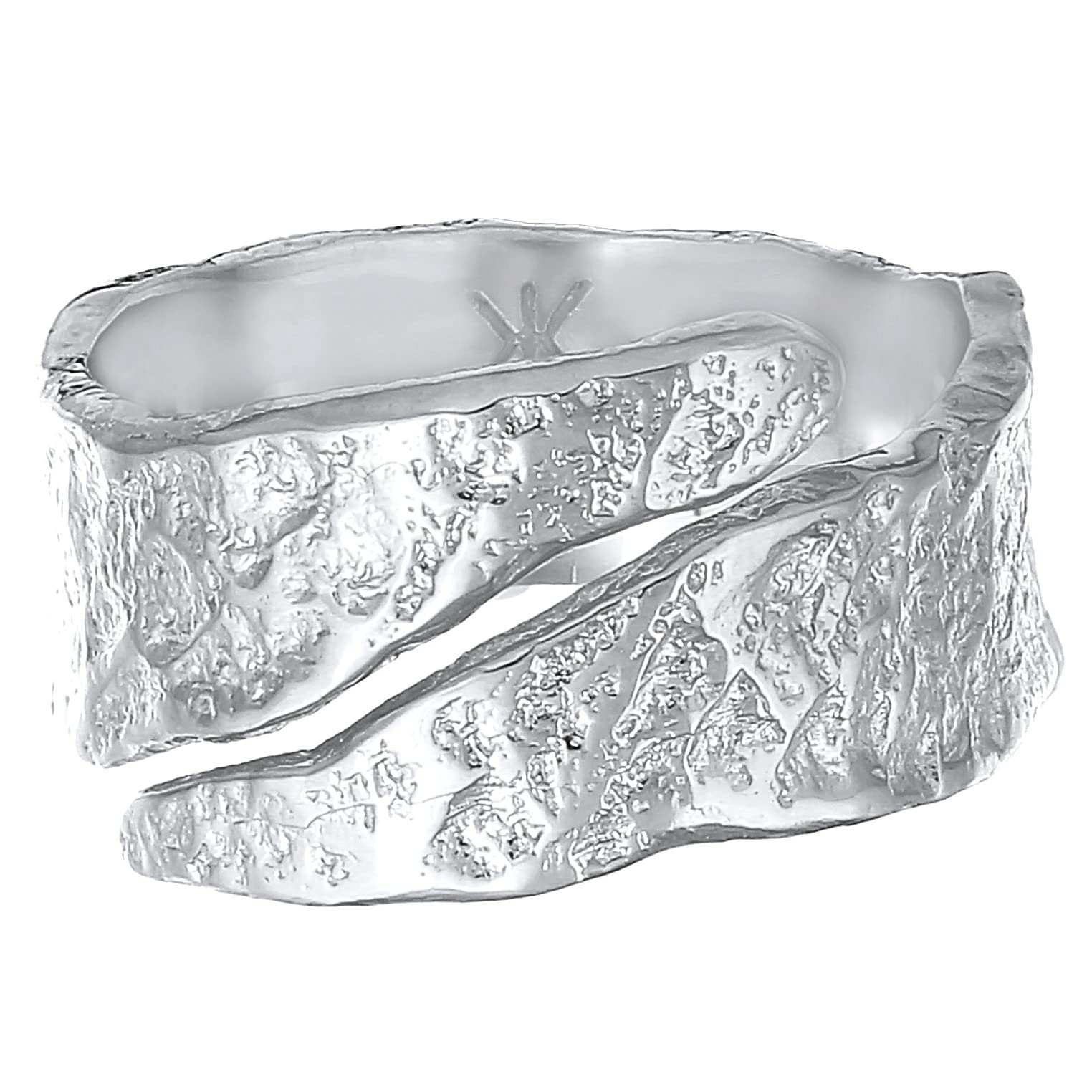 Kuzzoi Anillo para hombre con textura usada, 12 mm de ancho en plata de ley 925 martillado, anillo de motorista, talla 60-66, 0612382721
