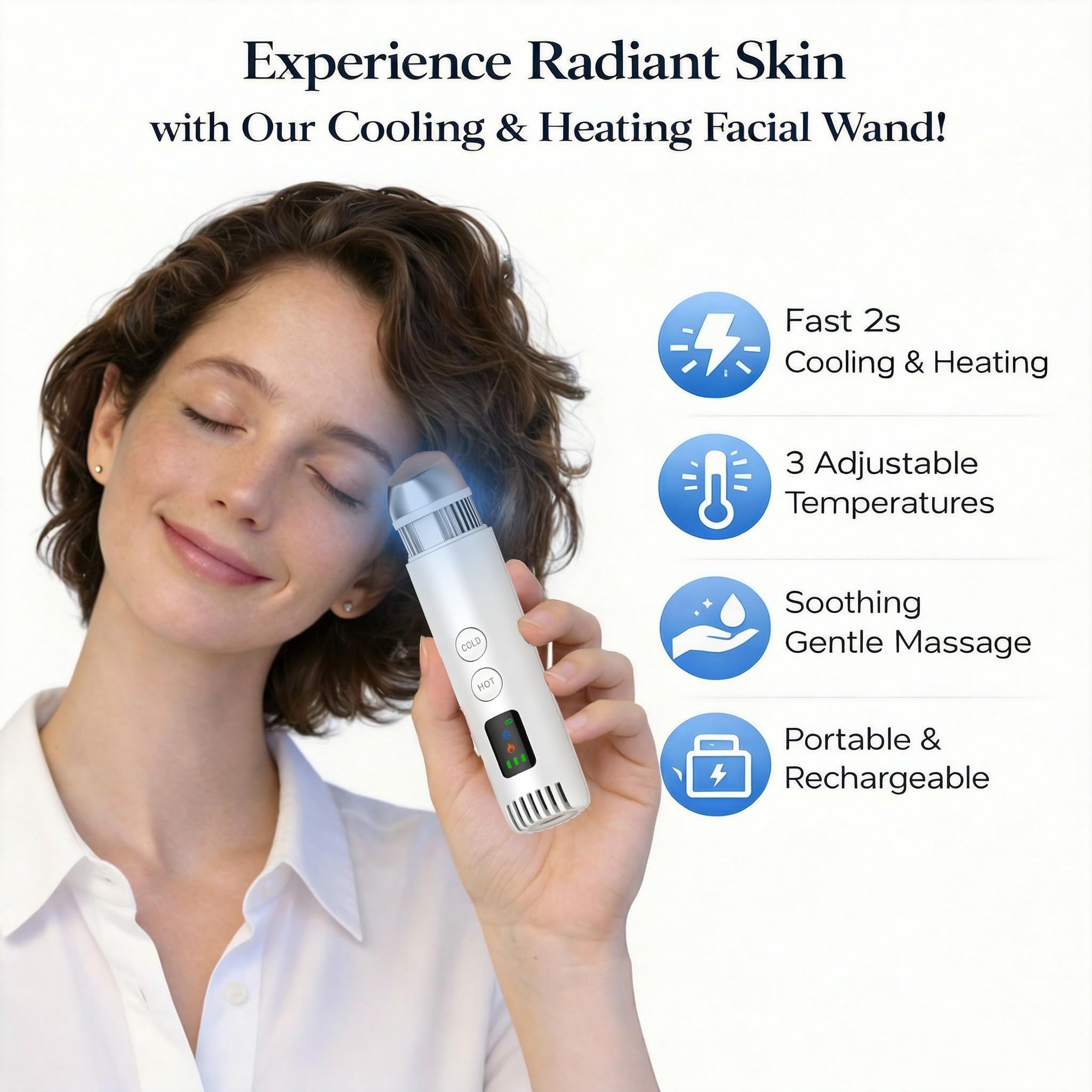 Bacchetta depuffing 2 in 1 per viso e occhi, temperatura regolabile, massaggiatore viso con raffreddamento e calore delicato, strumento portatile per la cura della pelle per gonfiore, occhiaie e pelle