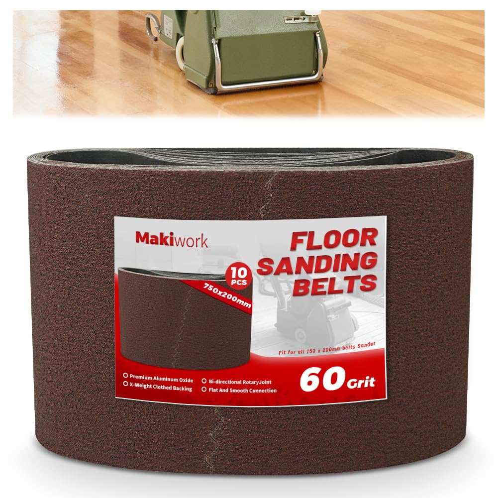 10 nastri abrasivi a nastro, 750 x 200 mm, ossido di alluminio K60 per levigatrice per parquet, compatibile con Bona Scorpion & Lagler Hummel, abrasivo professionale per legno duro e parquet