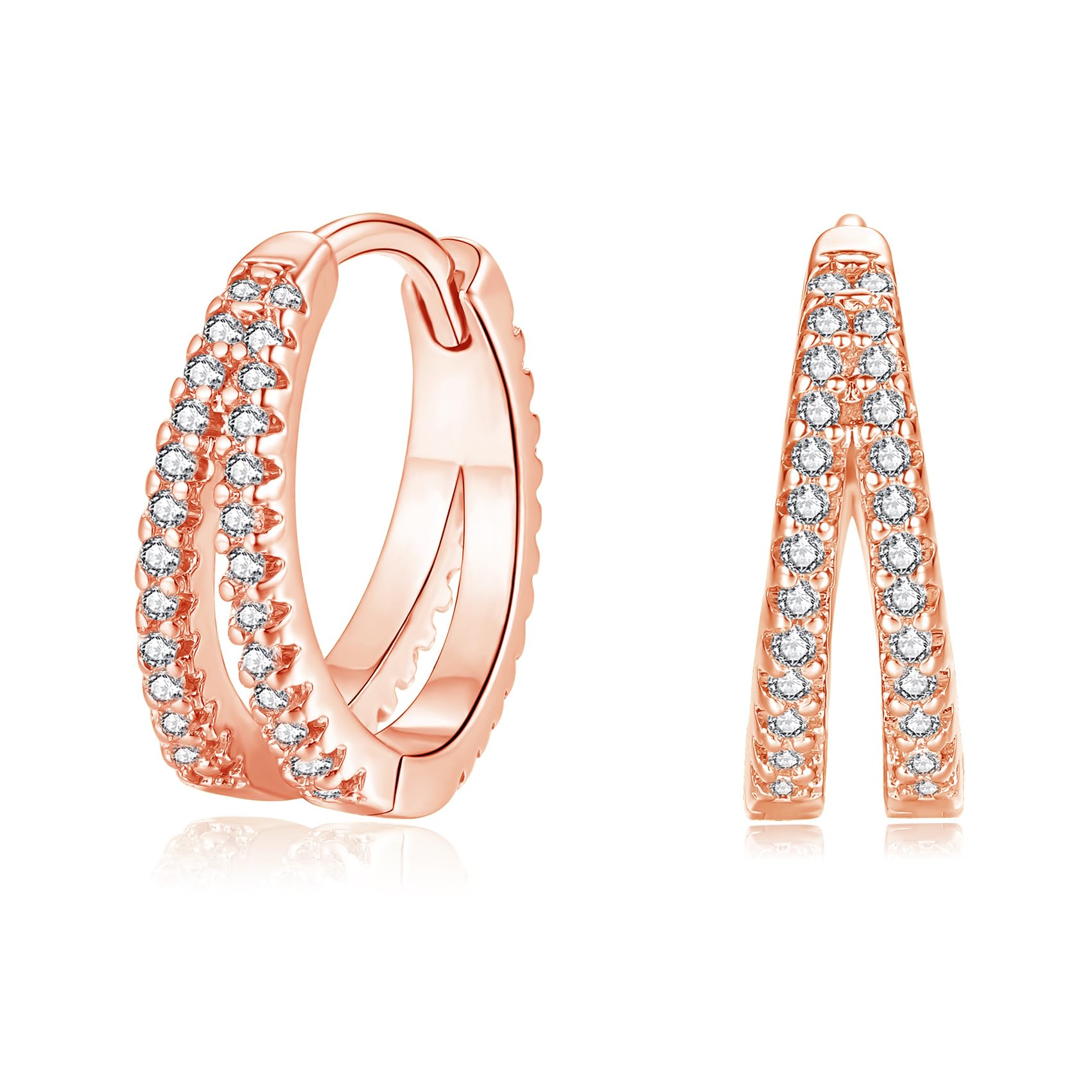 Cangall Creolen Silber 925, 925 Sterling Silber Damen Ohrringe Creolen mit Cubic Zirkonia, Hypoallergene Klein Ohrringe Silber 925 für Mädchen, Silber Huggie Schlafen Knorpel Doppel Creolen Ohrringe