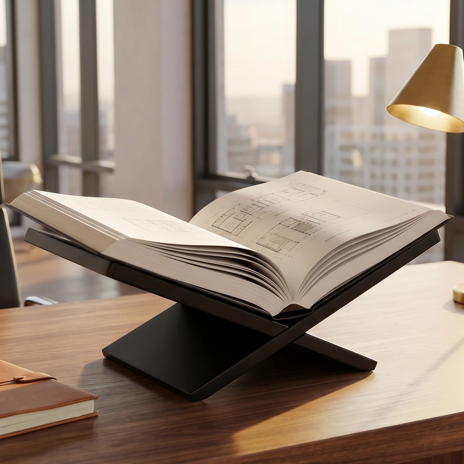 Buchständer Kreuzrahmen Holz Schwarz Edler Buchaufsteller für Coffee Table Books Leseständer Offene Ausstellen für Kochbücher Bibel Koran Zeitschriften Deko Bücherständer für Wohnzimmer Büro