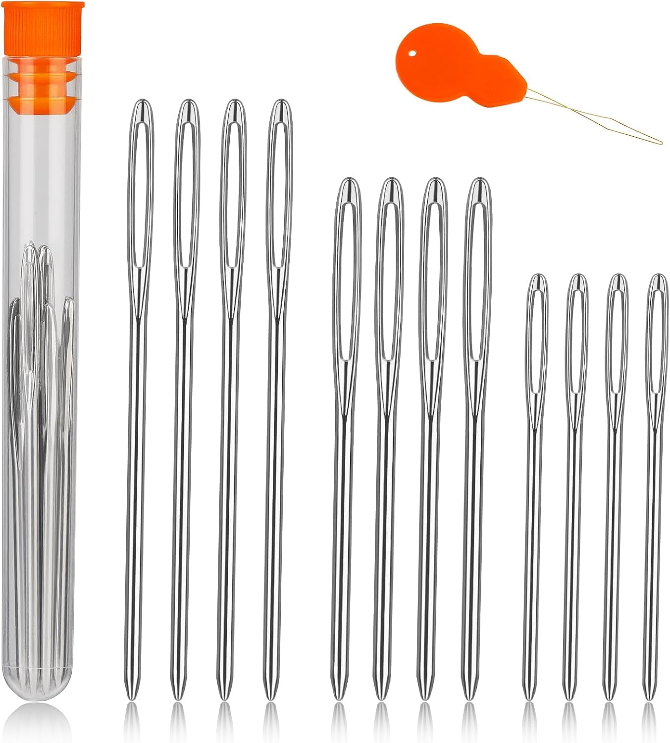 15 Pcs Multi Sizes Large-Eye Blunt Needles, Stainless Steel Yarn with Needle Threader, Tapestry Needle for Sewing Crochet Knitting Embroidery