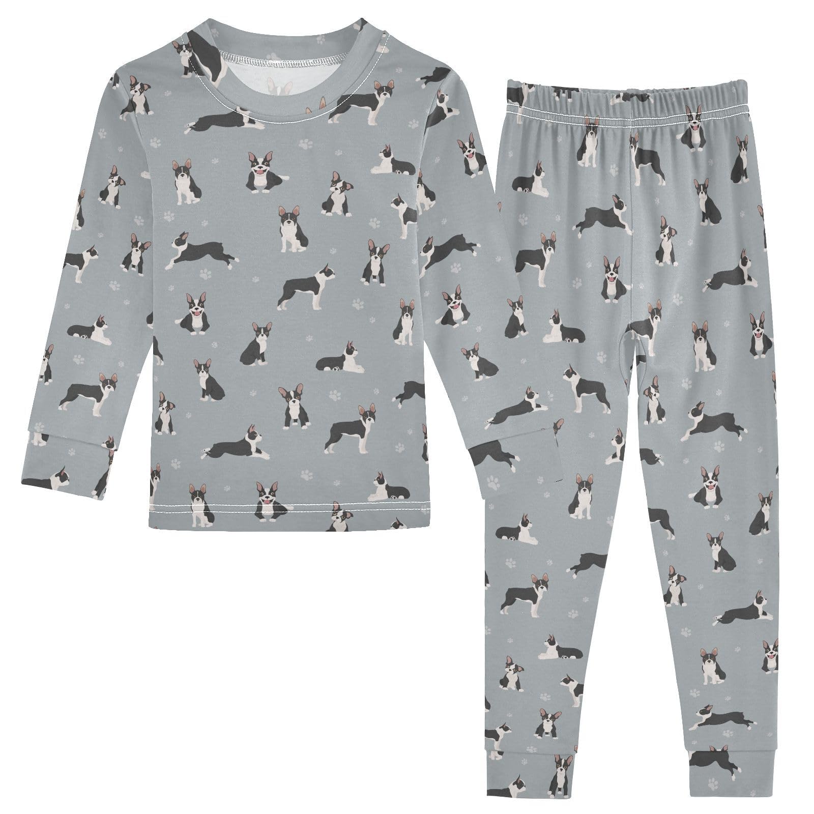 JHKKU Boston Terrier Dog Pajamas Set Cotton 2 Piece Soft Comfy Pjs Long Sleeve Lounge Sleepwear 24M
