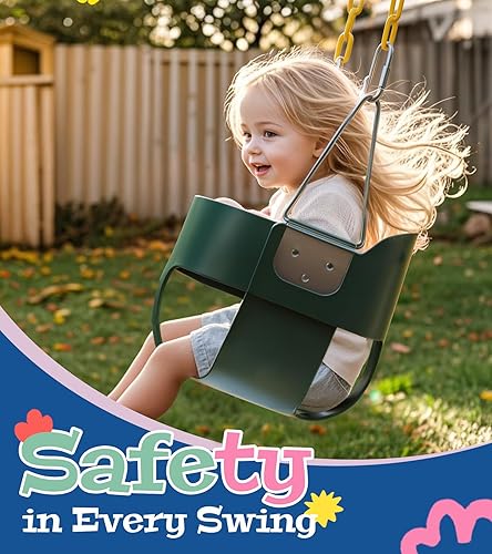 Miniatura 2 de little dove Cubo completo de respaldo alto, columpio para niños pequeños con cadenas revestidas y protección triangular de inmersión para mayor