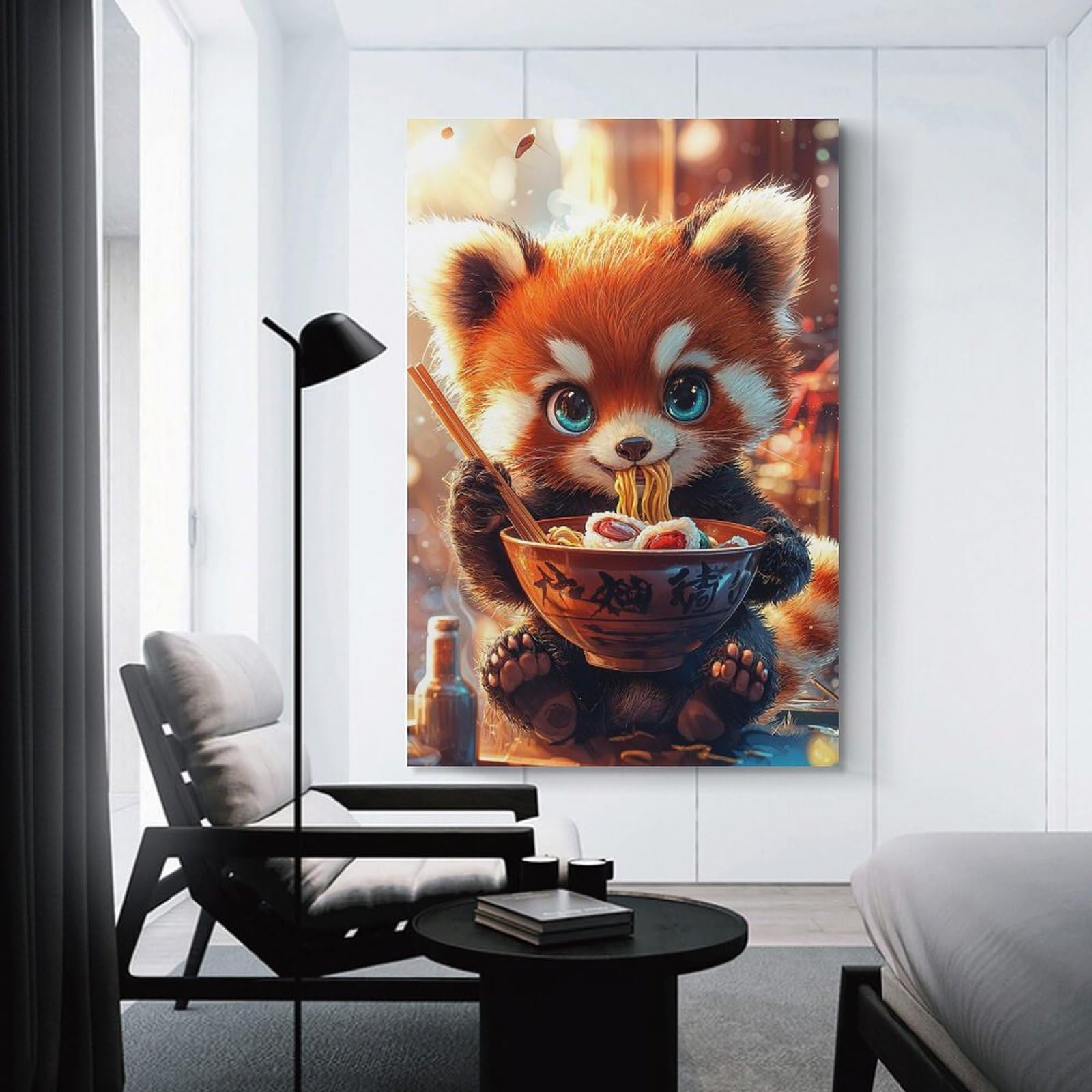 Junmoney Room Decor Wall Art Red Panda Eating Ramen, 08x12inch(20x30cm), for Gallery Wall Decor And Room Displays, An Easy Match for Collected Prints