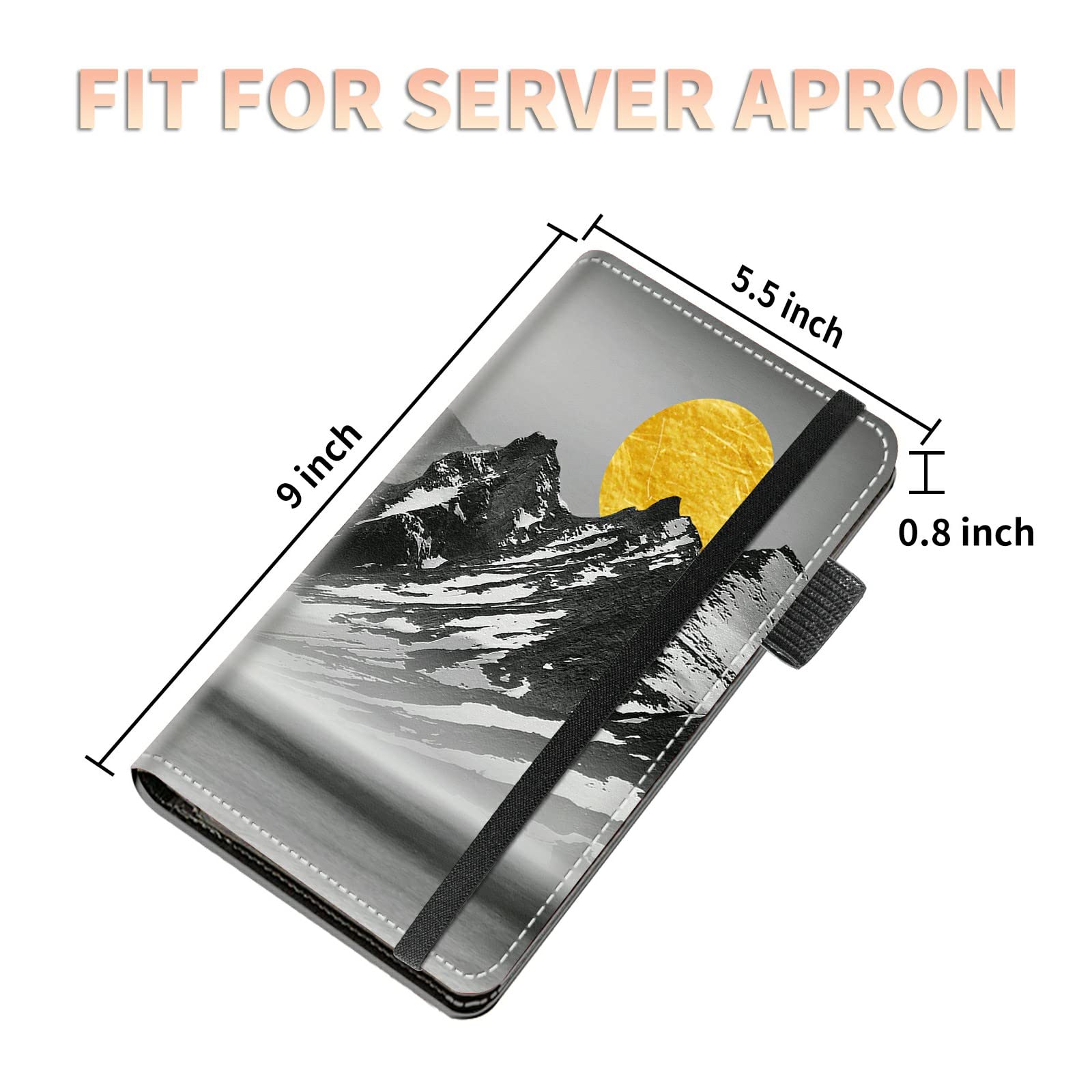 High Volume Server Books, Mountain Sunrise Server Book w/ 2 Expandable Pockets 9 x 5 Cute Waitress Book Zipper Pocket & Strap Closure Waitstaff Organizer Server Booklet Waiter Money Wallet