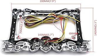 HTTMT- 3D Chrome Skull Flame Bone License Plate Frame w/LED Run Brake Turn Compatible With H-D Kawasaki [P/N: MT294-006A-CD]