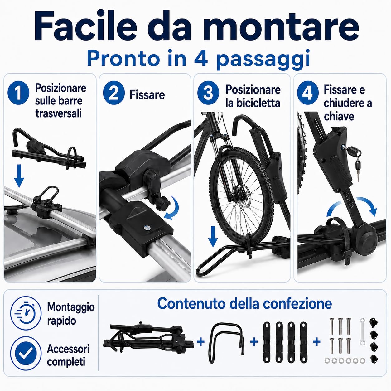 Portabici universale con protezione antifurto per auto SUV fino a 38 pollici | Con doppia chiusura e fissaggio a quattro punti, altezza regolabile da 75 a 98 cm per un trasporto sicuro