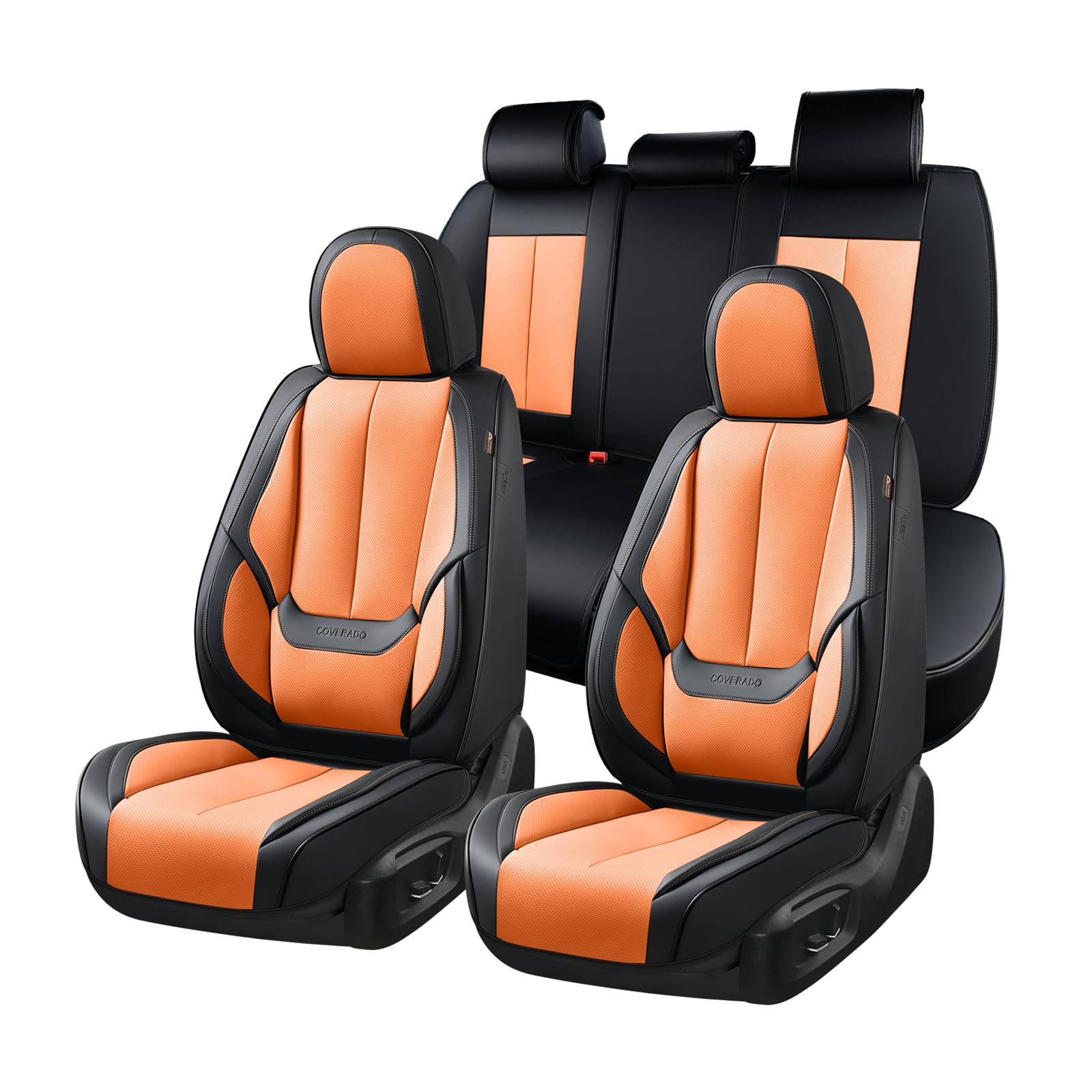 Coverado Seat Covers, Car Seat Covers Full Set, Leather Seat Covers for Cars, Car Seat Protector, Black Car Seat Covers Front Seats and Back Seats Universal Fit for Most Cars Orange