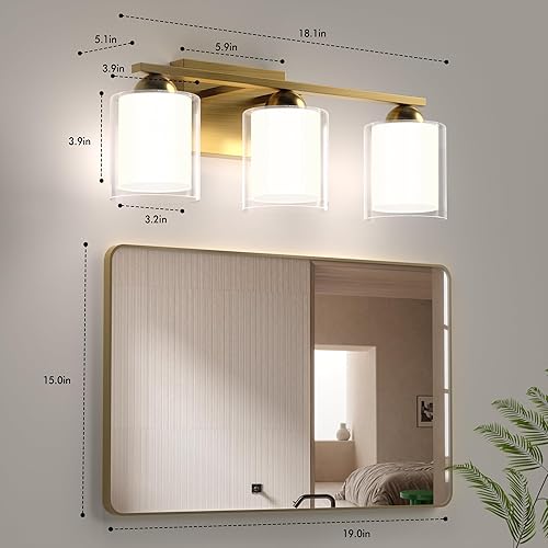 Miniatura 64 de Quntis Lámparas de baño negras de 4 luces con 5 modos de color, lámpara de tocador moderna regulable de 27 pulgadas sobre espejo, lámpara de pared