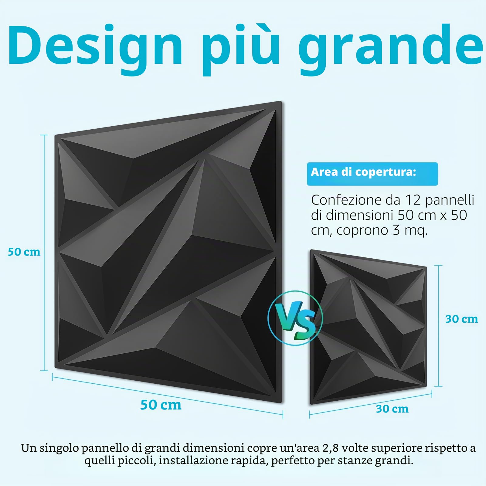 Art3dwallpanels - Pannello decorativo da parete in PVC, motivo 3D a rombi, per la decorazione delle pareti di interni, confezione da 12 pezzi, 50 x 50 cm, nero