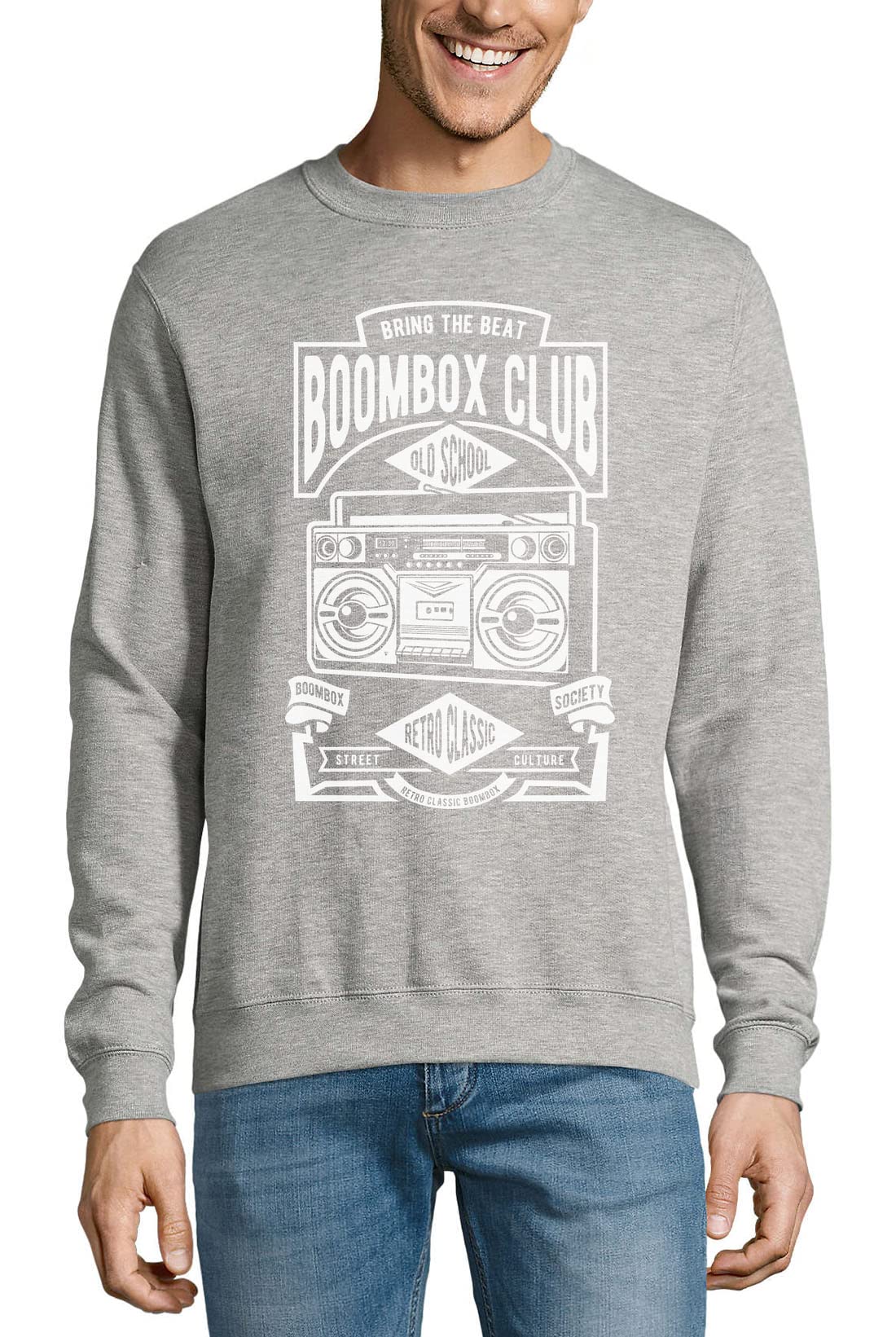 Boombox Club Old School Bring The Beat Sweat-shirt en coton Gris XS