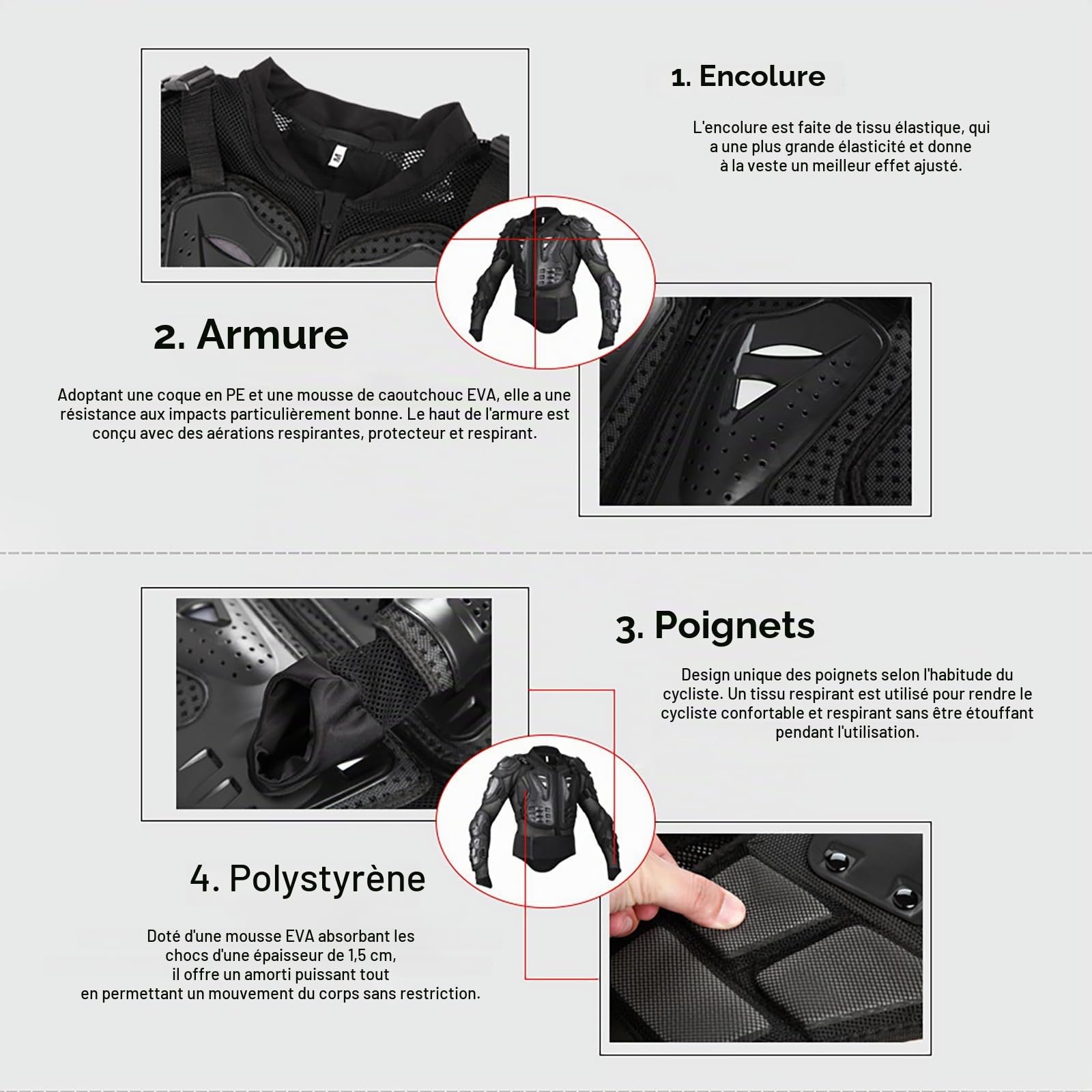 M&Catree Veste Armure Moto Blouson Motard Gilet Protection Équipement de Moto Cross Scooter VTT Enduro Homme Femme