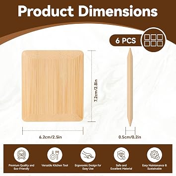 DEBETOOL 6-Pack Natural Bamboo Pan Scraper & Pot Scraper - Non-Scratch Dish Scraper for Cast Iron,Stainless Steel & Ceramic Cookware - Food Scraper Tool