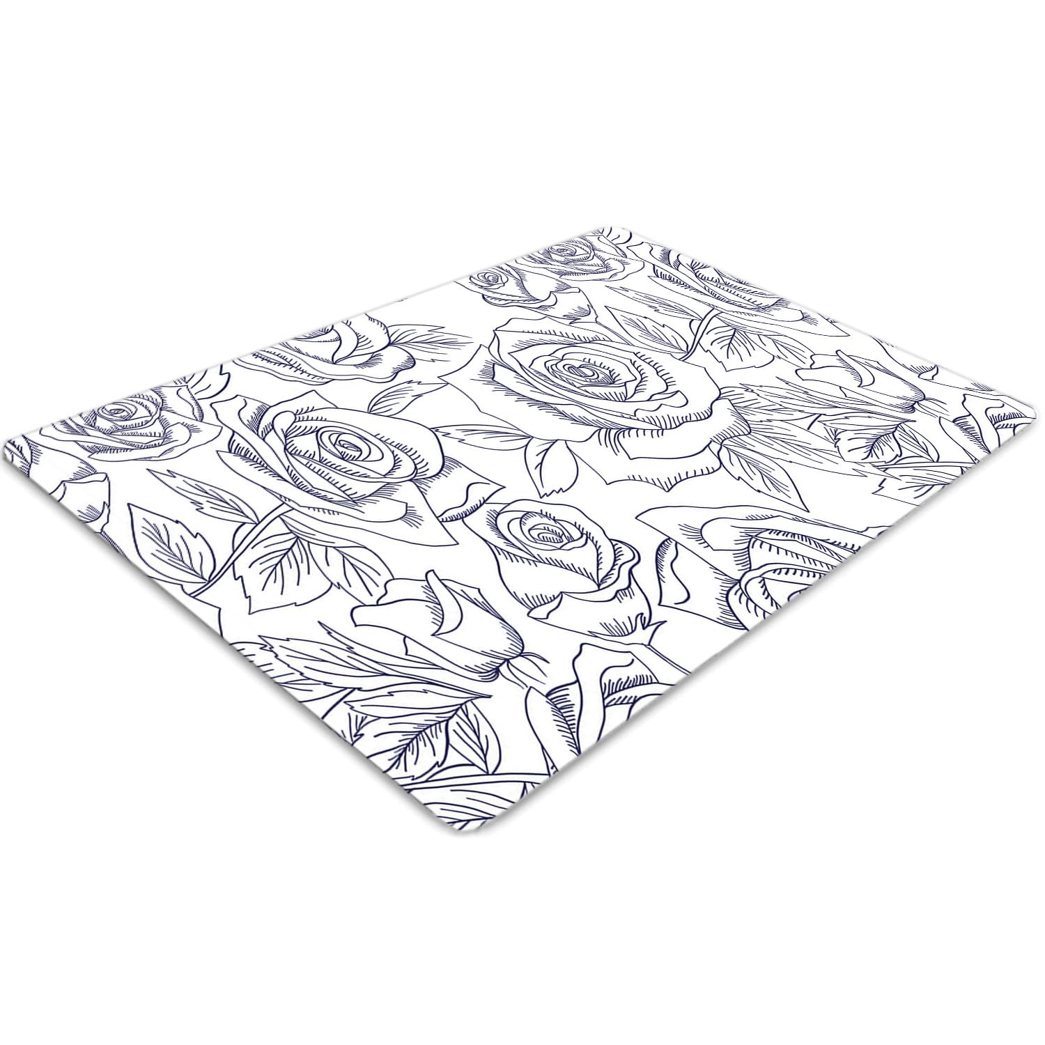 Tapis chaise 140x100 cm rectangulaire en PVC imprimé roses bleues pour bureau