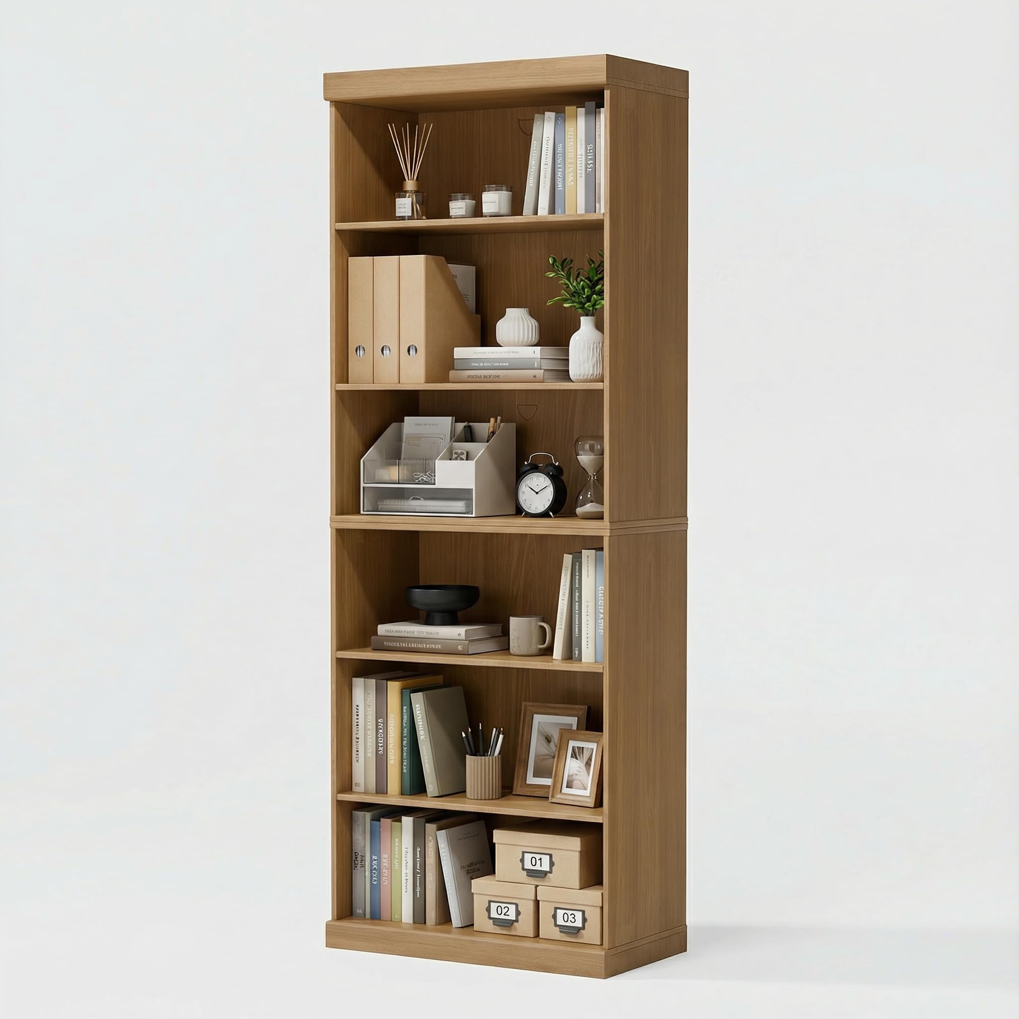 Casaphoria 6 Tier Wooden Bookshelf, 82" H Tall Book Shelf with Adjustable Shelves, Wide Bookshelf with 16" Deep Storage Space for Living Room,Bedroom