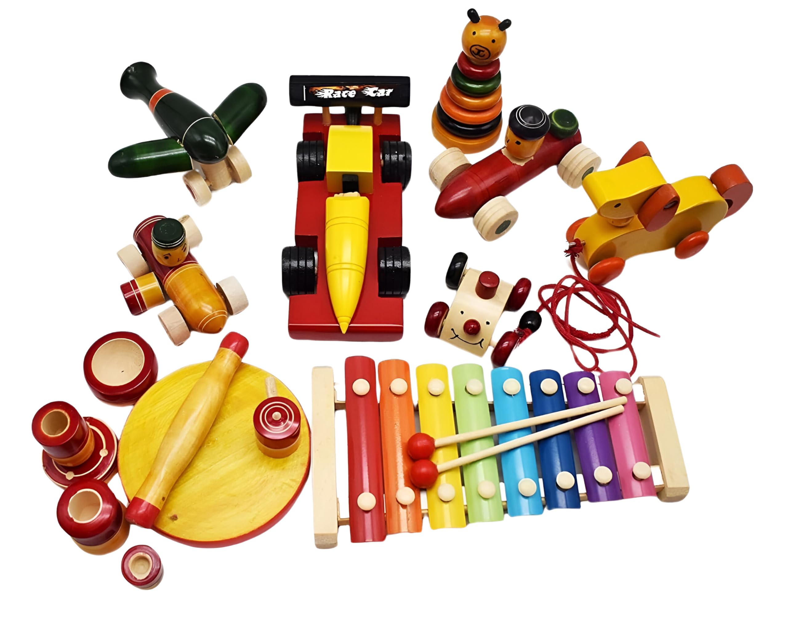 Channapatna Toys Wooden Toy Gift Set - Pack of 9 Toys for Kids, Boys, Girls, Toddlers & Preschoolers | Non-Toxic | Multicolor | Develops Fine Motor Skills | Perfect for Children 1 Year+ (B0B55XG9GF) Amazon Price History, Amazon Price Tracker