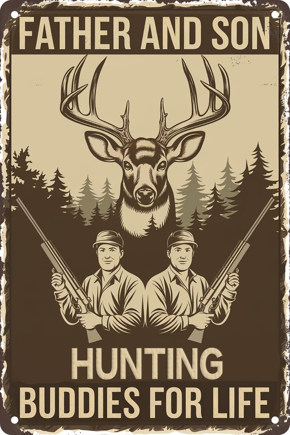 SMAZDFXX Father and Son Hunting Buddies For Life Retro Metal Tin Sign For Office Garages Bars Pub Man Cave Wall Decor Plaque Poster Outdoor Home Decor 12"x16"
