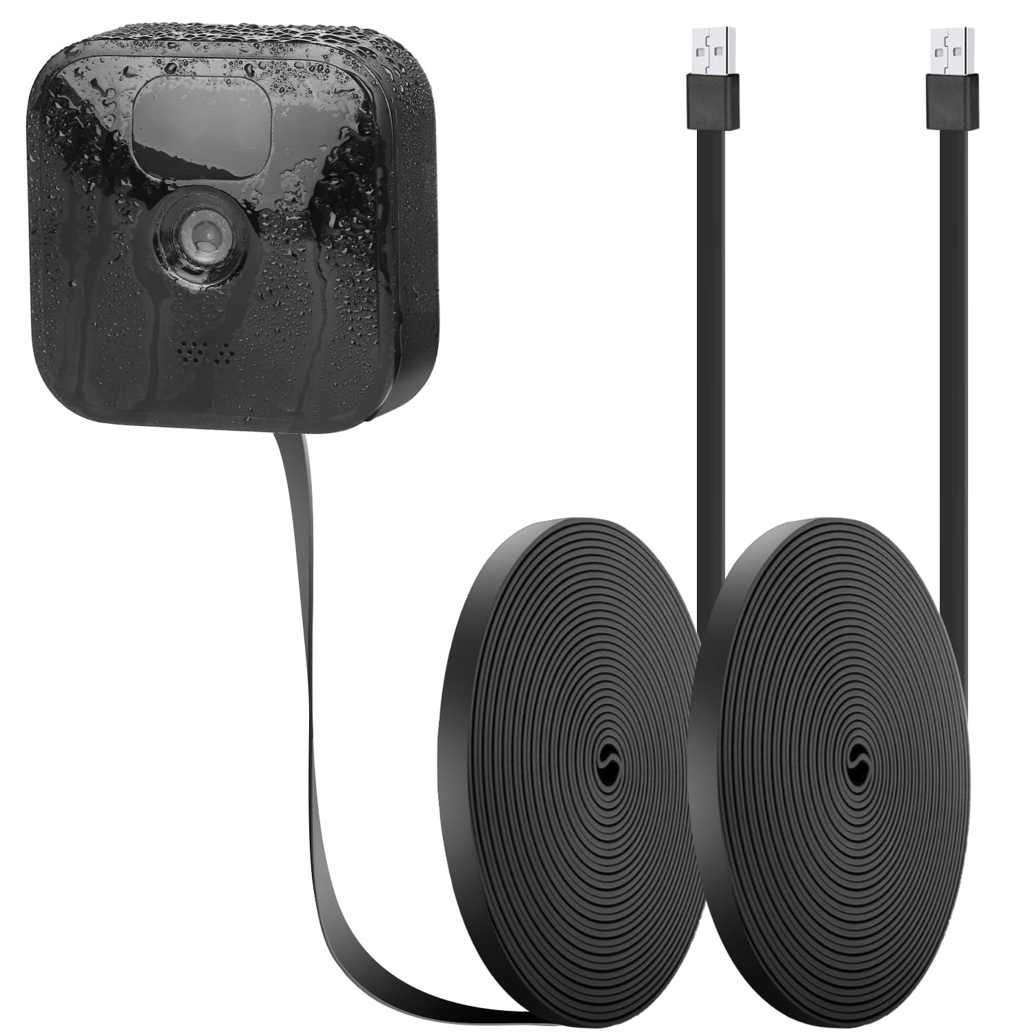 iTODOS 2 Pack 10ft/3m Weatherproof Outdoor Power Cable - Compatible with Blink Outdoor (3rd Gen) XT3 & XT2, Flat Charging Cable for Blink Camera - Black