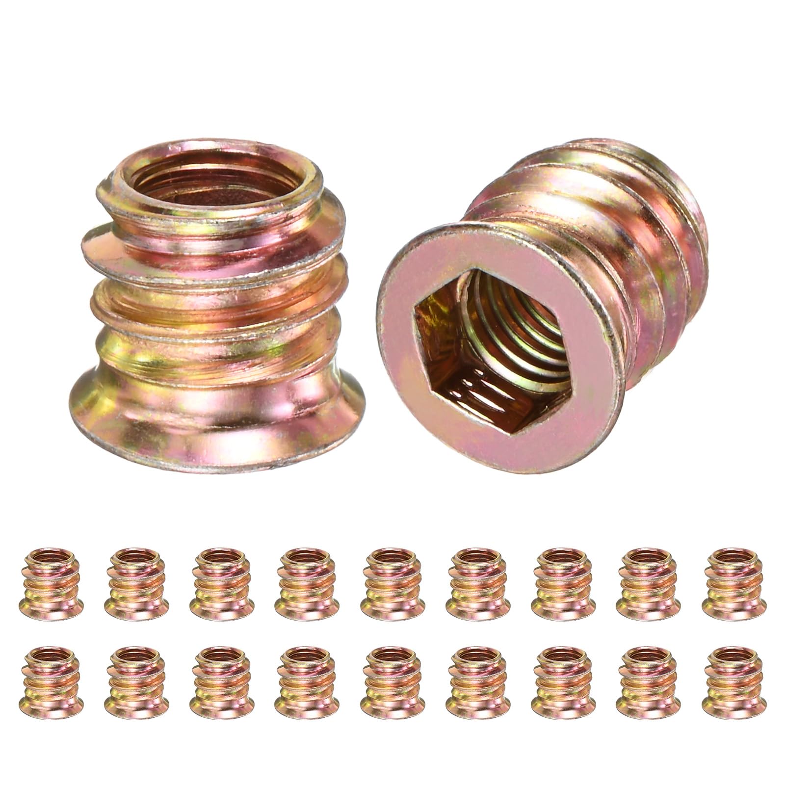 M METERXITY 20-Pack Threaded Inserts for Wood M8x10mm Gold Tone