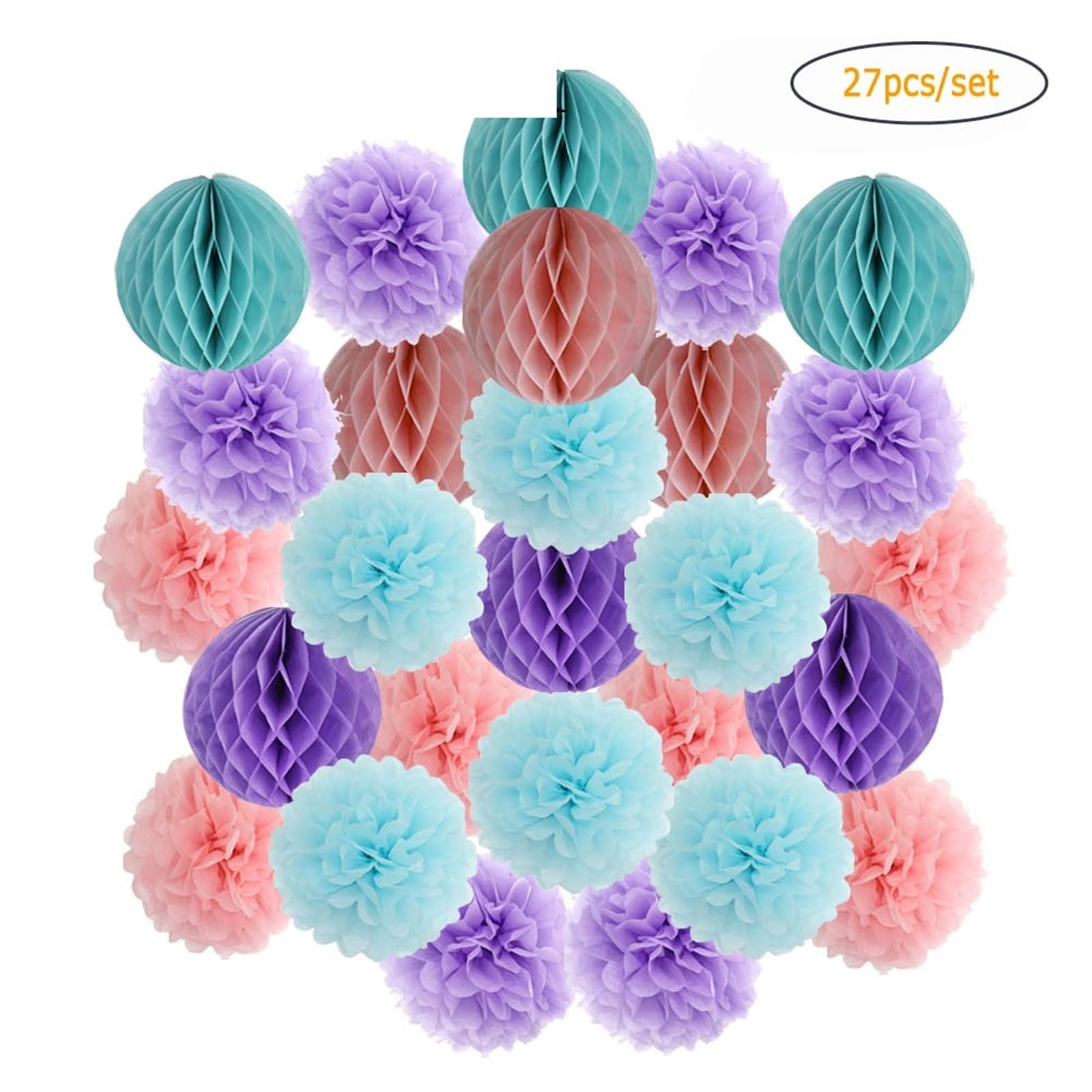 Pom Pom Kit Decorazione fai da te for cerimonia di nozze, pallina rotonda a nido d'ape, pompon carta for battesimo, bomboniera for festa compleanno(Pink Blue Beige,12inch(30cm))