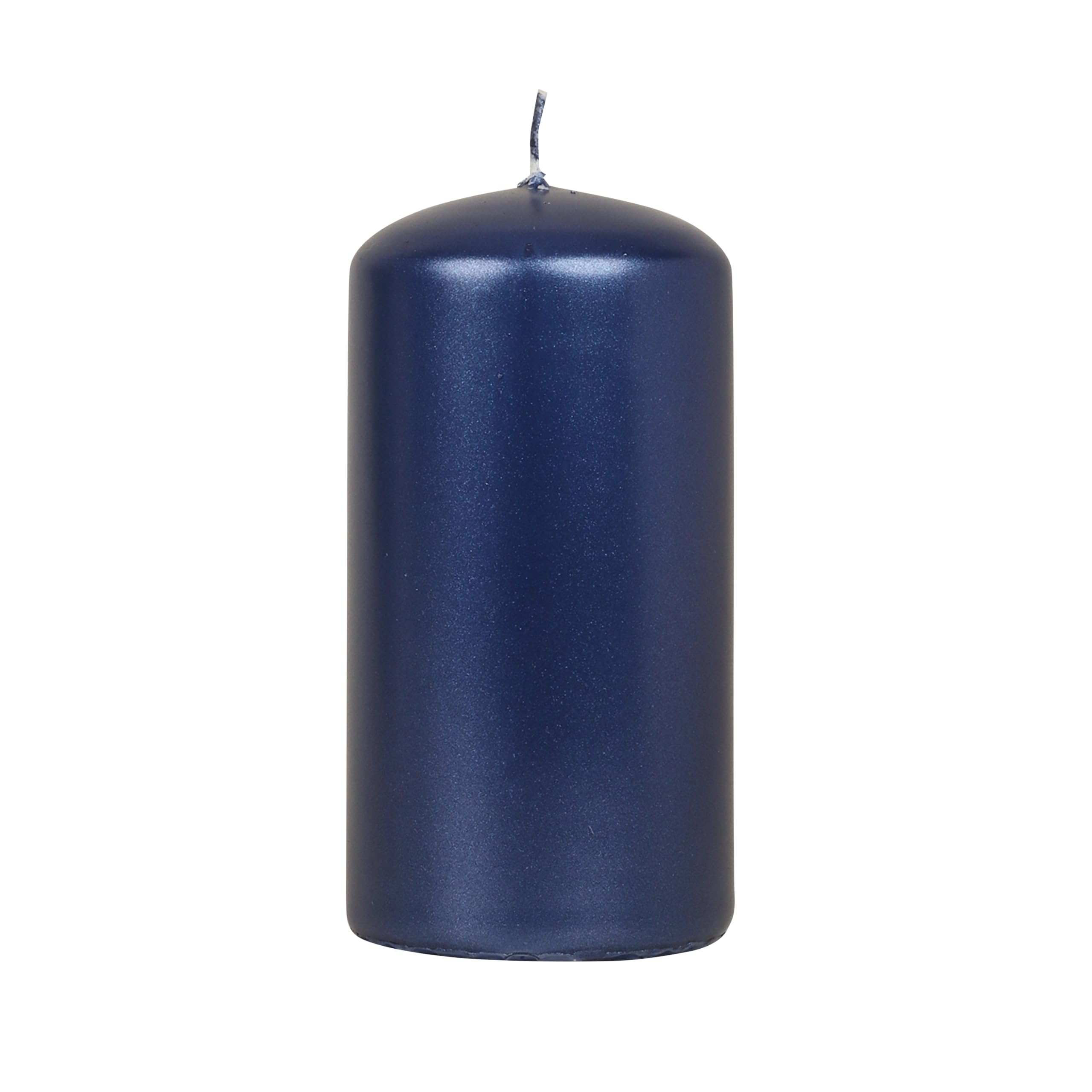 Grace Navy Blue Varnished Shimmer Metallic Shine Pillar Candle (Small Pillar)