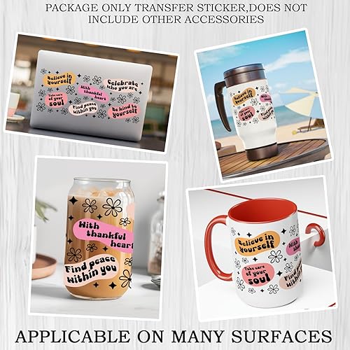 Miniatura 2 de Calcomanía de transferencia de vidrio UV DTF, 3 unidades, diseño de sublimación, Affimations Mental Heath Craft Wrap motivacional inspirador