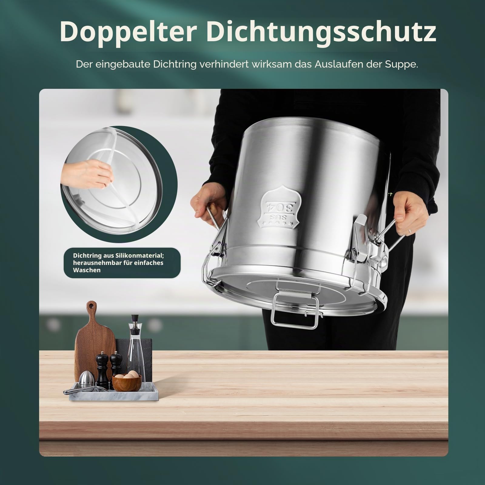 Edelstahl Getreidebehälter, 21L Lebensmitteln Luftdichter Kanister Mehlbehälter Luftdichte Lebensmittelvorratsbehälter Luftdichter Behälter Metall Küche Reis Öl Lagerung Eimer mit Deckel (21L)