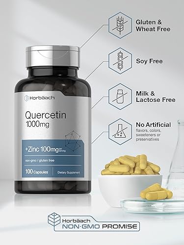 Miniatura 5 de Horbäach Cápsulas de quercetina de 1000 mg | con 100 mg de zinc | 100 unidades | Suplemento sin OMG, sin gluten | Fórmula de alta potencia