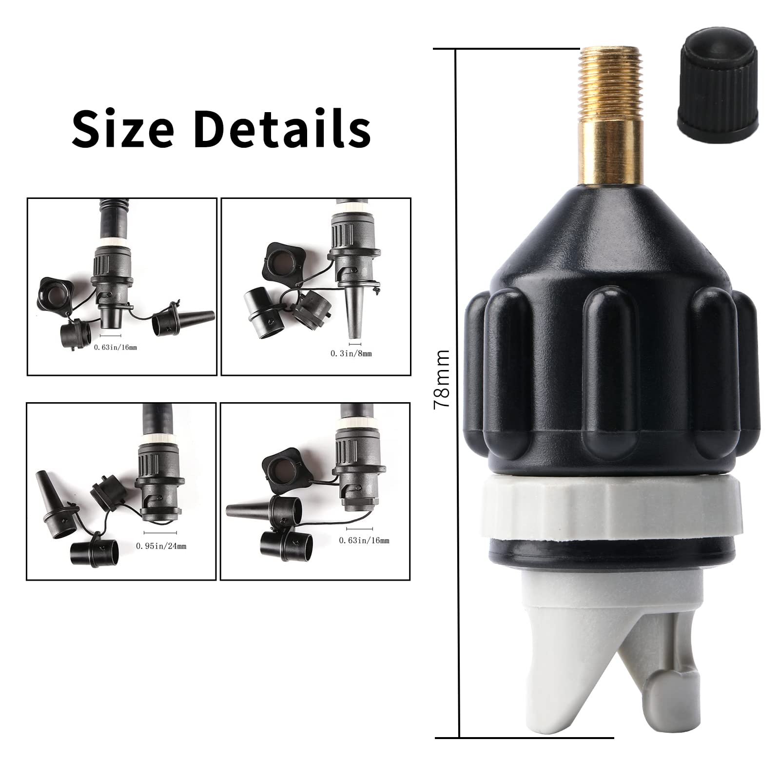 Adaptateur Gonfleur Paddle, Adaptateur de Kayak, Adaptateur de Pompe Sup avec 4 Buses de Valve d'air Embout pour Planche à Pagaie, Bateau Gonflable