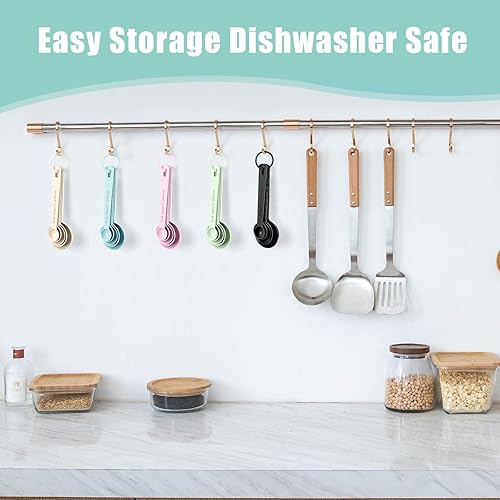 Miniatura 4 de Juego de 5 cucharas medidoras de acero inoxidable, tazas medidoras de metal y cucharas para líquidos, alimentos, cocina, hornear (negro)