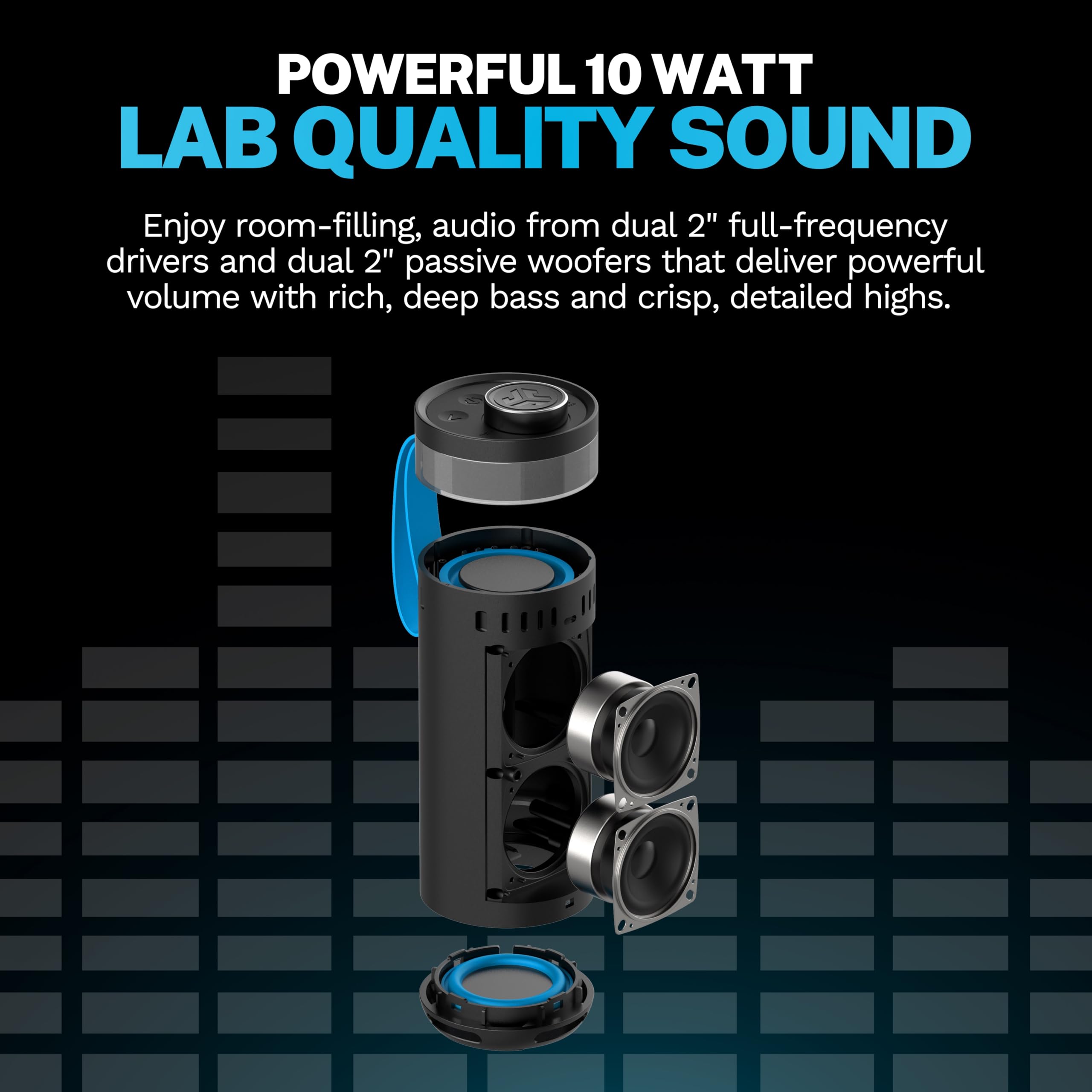 JLab, Go Party, Portable Bluetooth Speaker, Waterproof RGB LED, Midnight Black