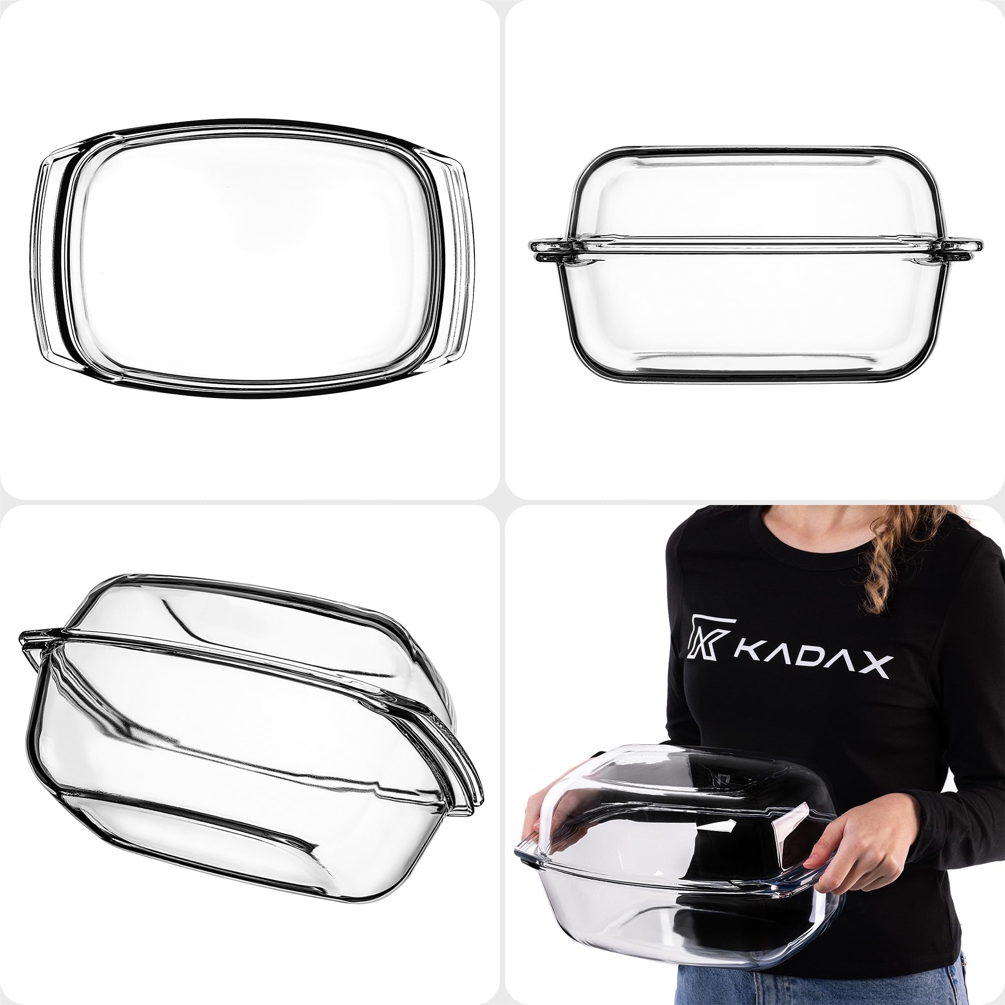 KADAX Bacella Trasparente Vetro Resistente al Calore, Contenitore ignifugo per Lasagne, stufato di Verdure, torrefazione in Vetro per arrostire, Forno (Rettangolare, 7L)