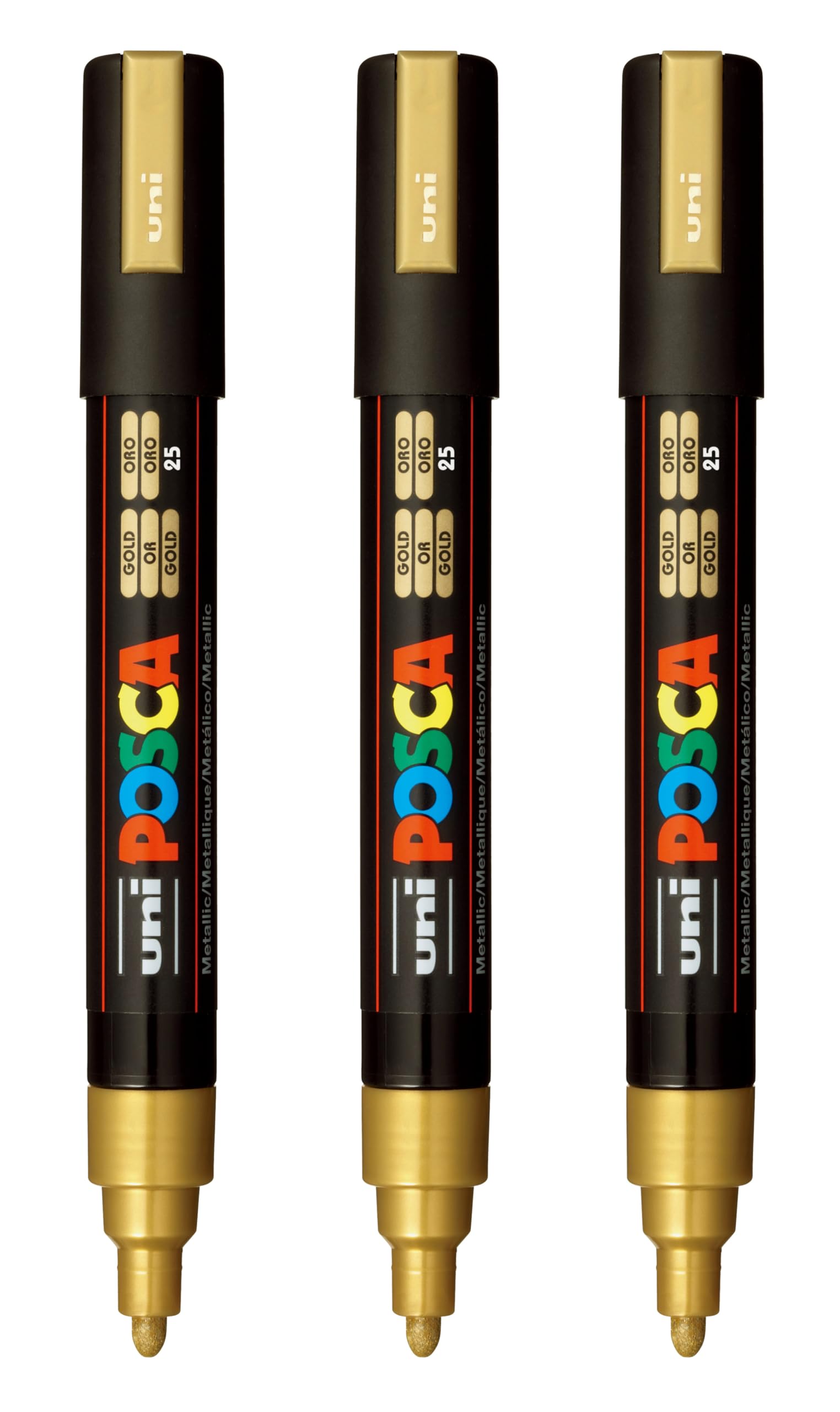 posca PC-5M Water-Based Paint Markers, Reversible Medium Tip (1.8-2.5mm), Gold, 3 Count