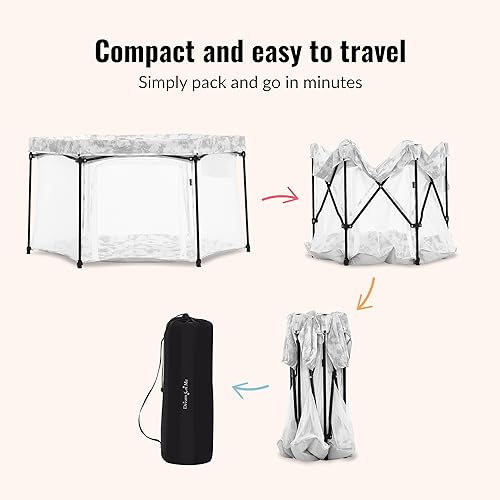 Miniatura 9 de Corralito Onyx en rosa, portátil y ligero, corralito para bebés y niños pequeños, viene con un cómodo suelo acolchado