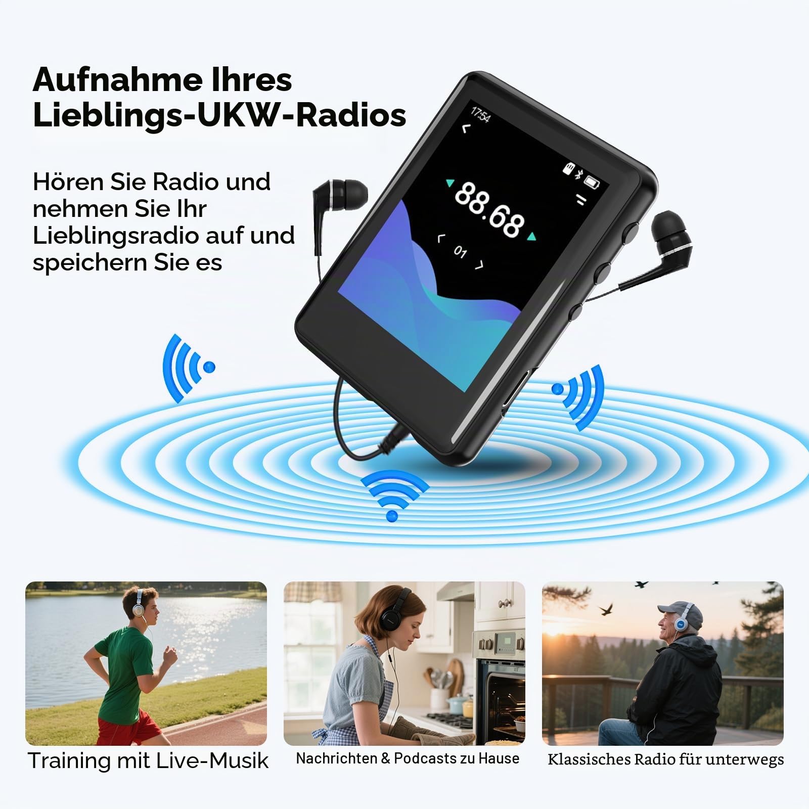 Mp3 Player Bluetooth 5.4 mit 2,4-Zoll-Touchscreen,Portable Music Player Kinder with Speaker,FM Radio,Voice Recording,Earphones, Easy to Use,erweiterbar auf bis zu 512 GB