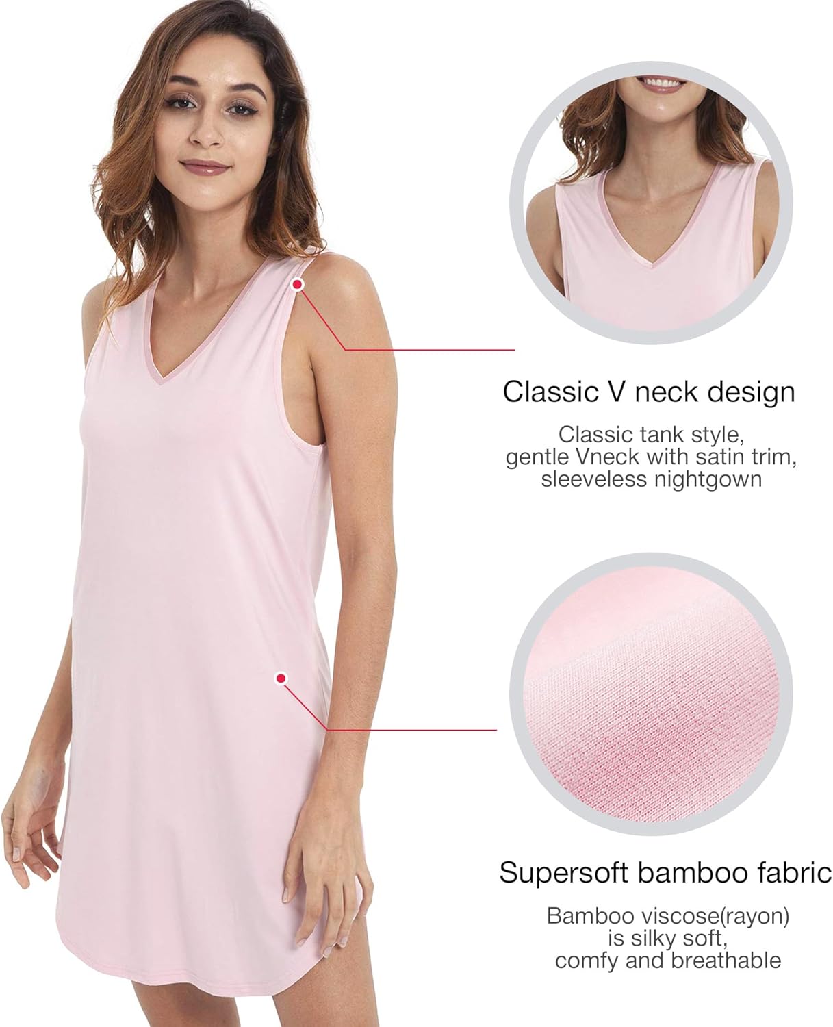LazyCozy Bamboo Viscose Nightgowns for Women, Soft Night Shirts for Women Sleepwear, Summer Sleeveless V Neck Tank Pajama - Image 4