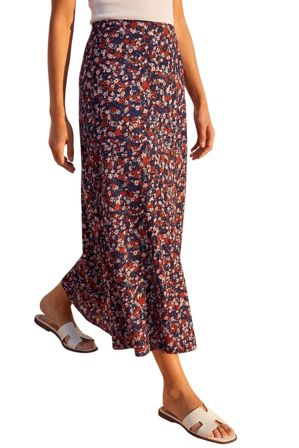 Roman Women's Navy Ditsy Floral Stretch Midi Skirt Size 16