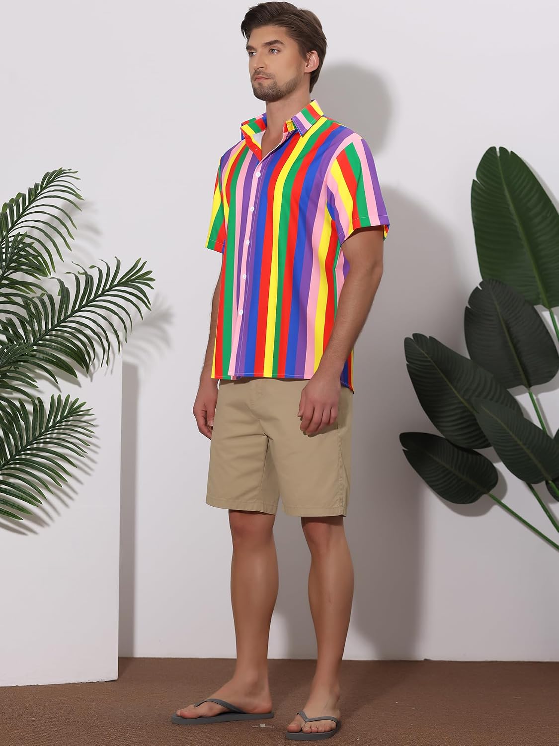 Lars Amadeus Men's Vertical Striped Shirt Short Sleeve Button Down Summer Color Block Hawaiian Beach Striped Shirts