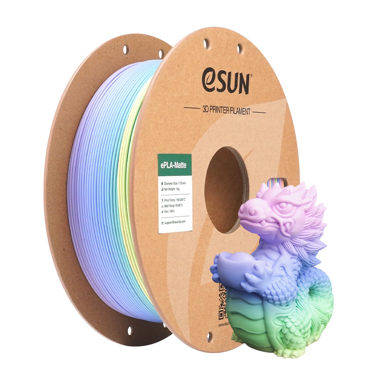 eSUN Filamento PLA opaco arcobaleno 1,75 mm, filamento per stampanti 3D PLA opaco multicolore, bobina da 1 kg (2,2 libbre) filamento a variazione graduale per stampanti 3D, Macaron