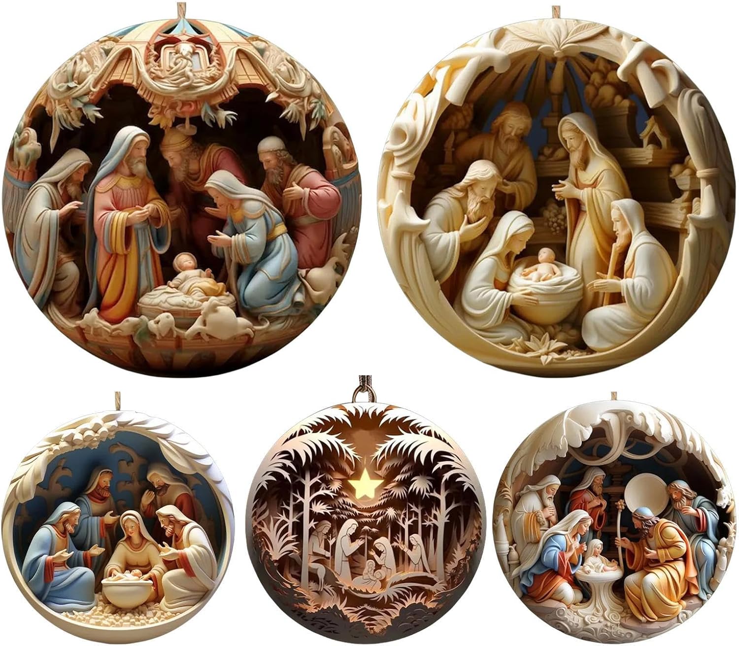 Nativity Scene Ornaments, 5PCS Acrylic 3D Nativity Scene Ornament