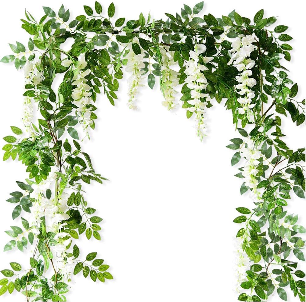 Beebel Artificial Flowers Silk Wisteria Fake Hanging Vines Plants Faux Garlands for Garden Outdoor Wall Greenery Jungle Party Wedding Arch Floral Decoration 4 Pack