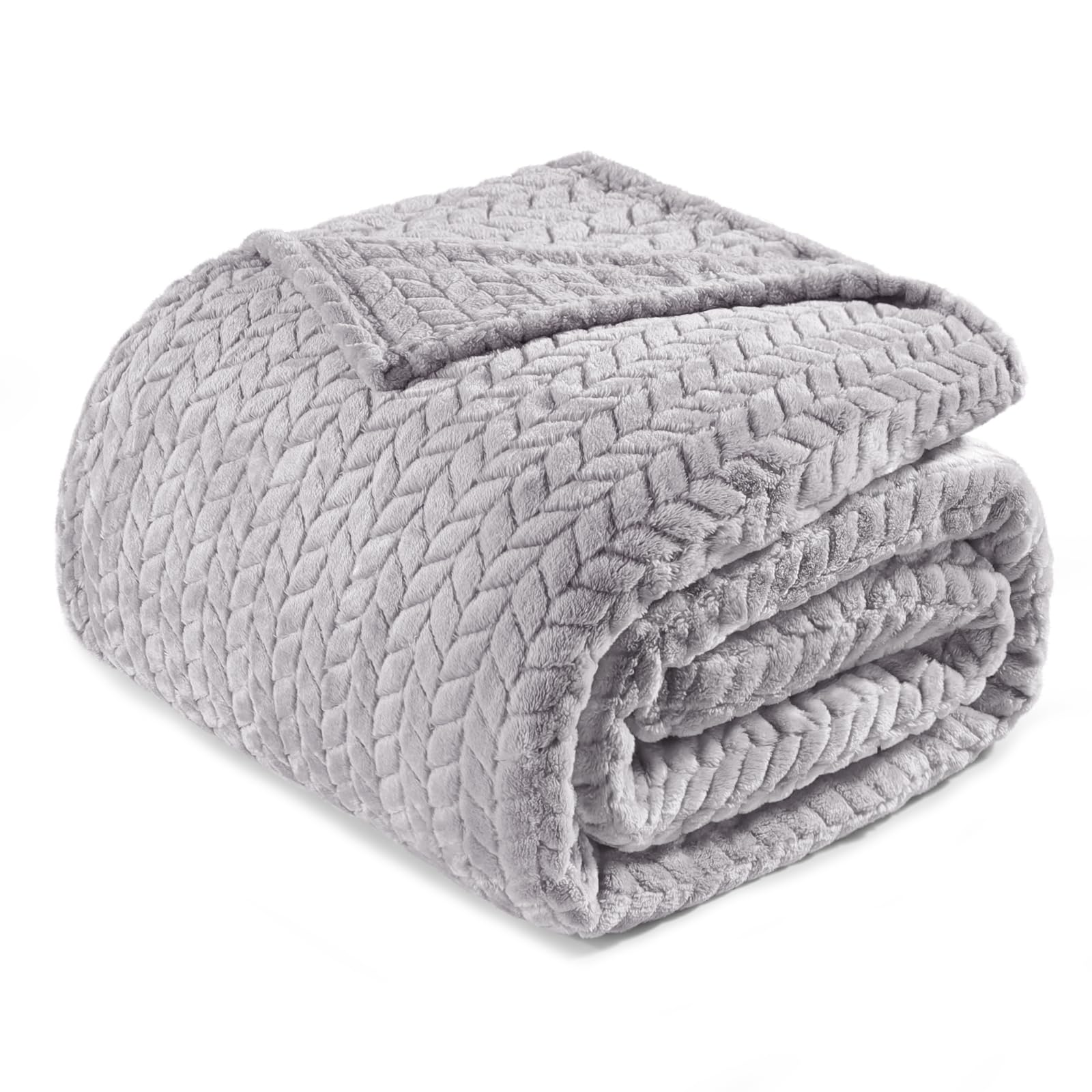 Exclusivo Mezcla Fleece Double Size Blanket for Bed, 150x200 CM Soft Cozy Jacquard Flannel Blankets, Lightweight Fuzzy Plush Warm for All Seasons, Light Grey โ image 1