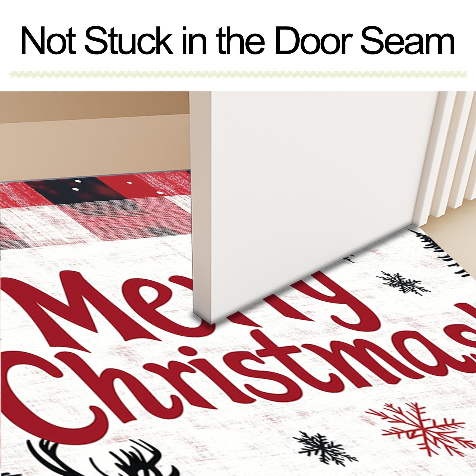 Felpudos De Navideño, 90X150Cm Antideslizante Alfombra De Cuadros Navideños De Búfalo, Alfombra De Puerta Entrada para Bosque De Renos, Felpudos De Bienvenida De Rojo Y Negro para Interiores